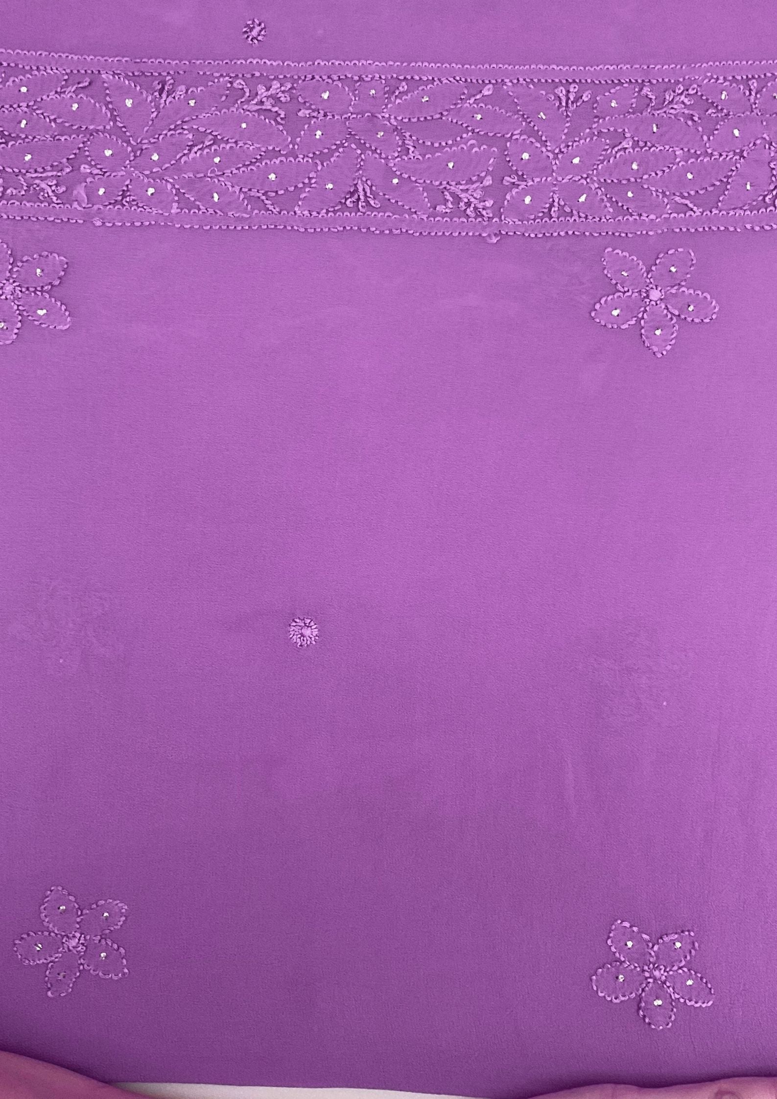 Georgette Unstitched Chikankari Kurta & Dupatta - Purple