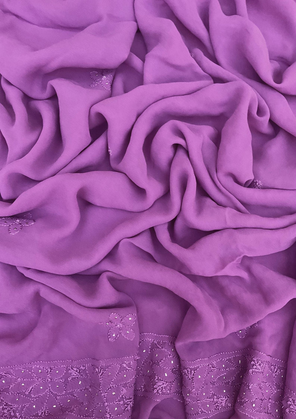 Georgette Unstitched Chikankari Kurta & Dupatta - Purple