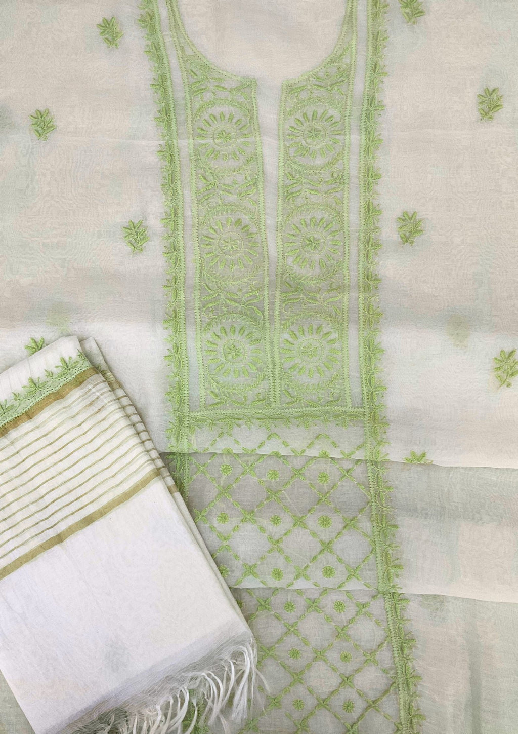 Mul Chanderi Unstitched Kurta And Dupatta Set - Simply White