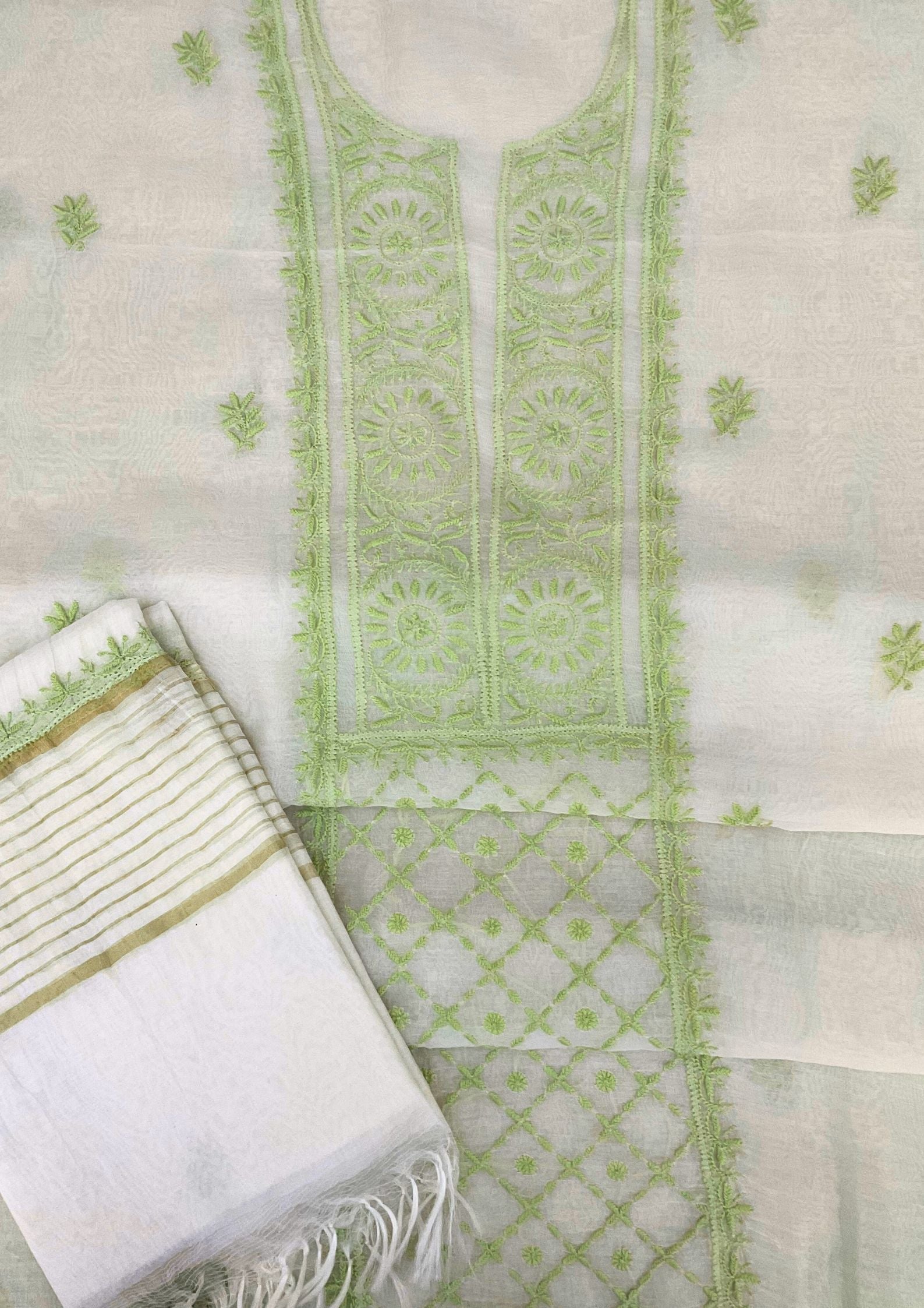 Mul Chanderi Unstitched Kurta And Dupatta Set - Simply White