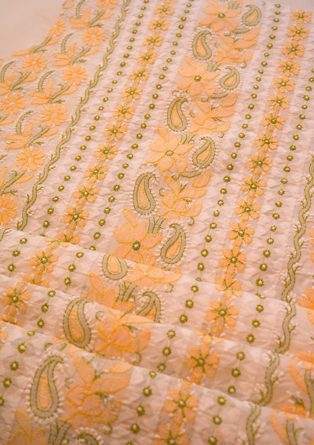 Cotton White - yellow and green 3 pc suit