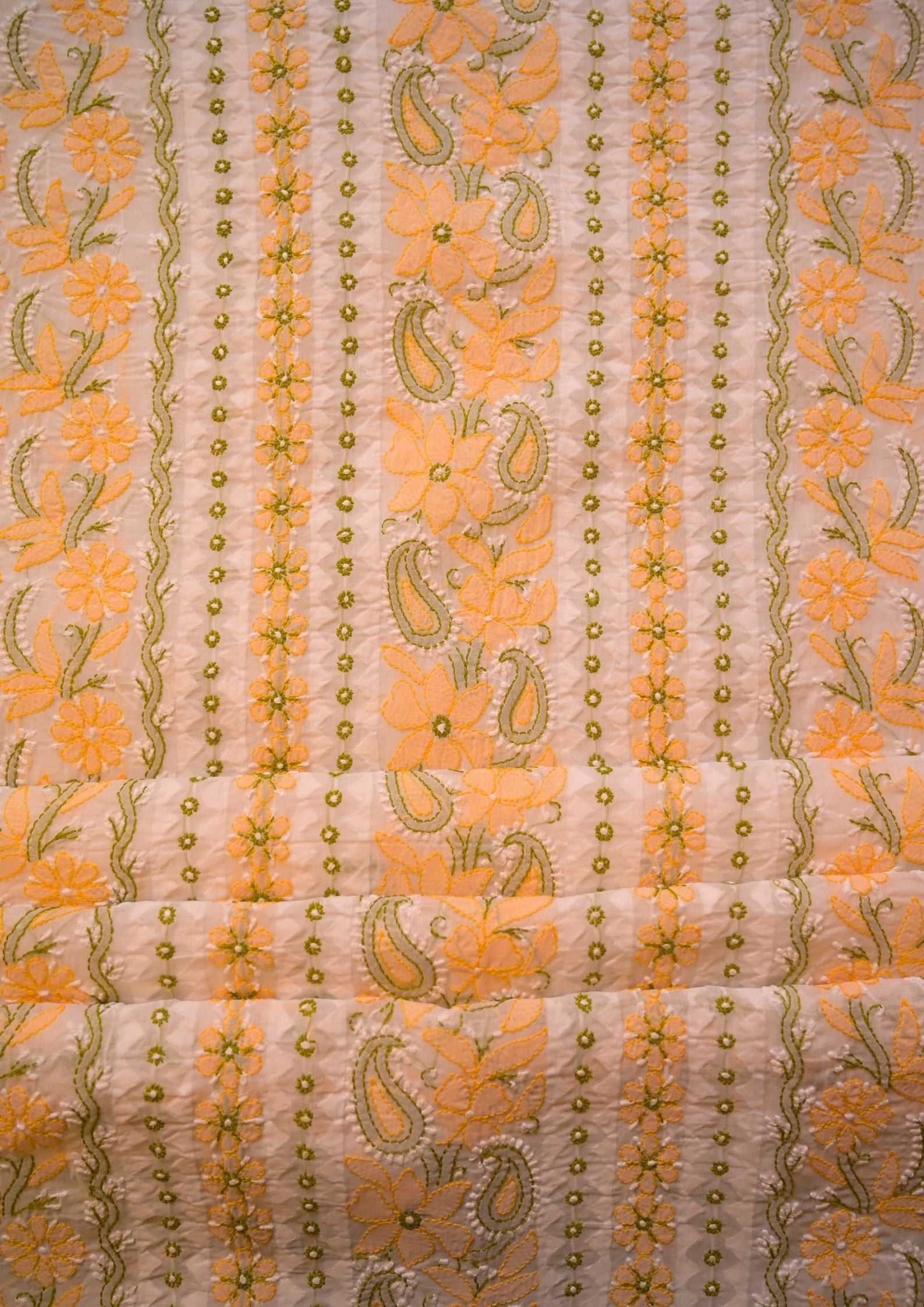 Cotton White - yellow and green 3 pc suit