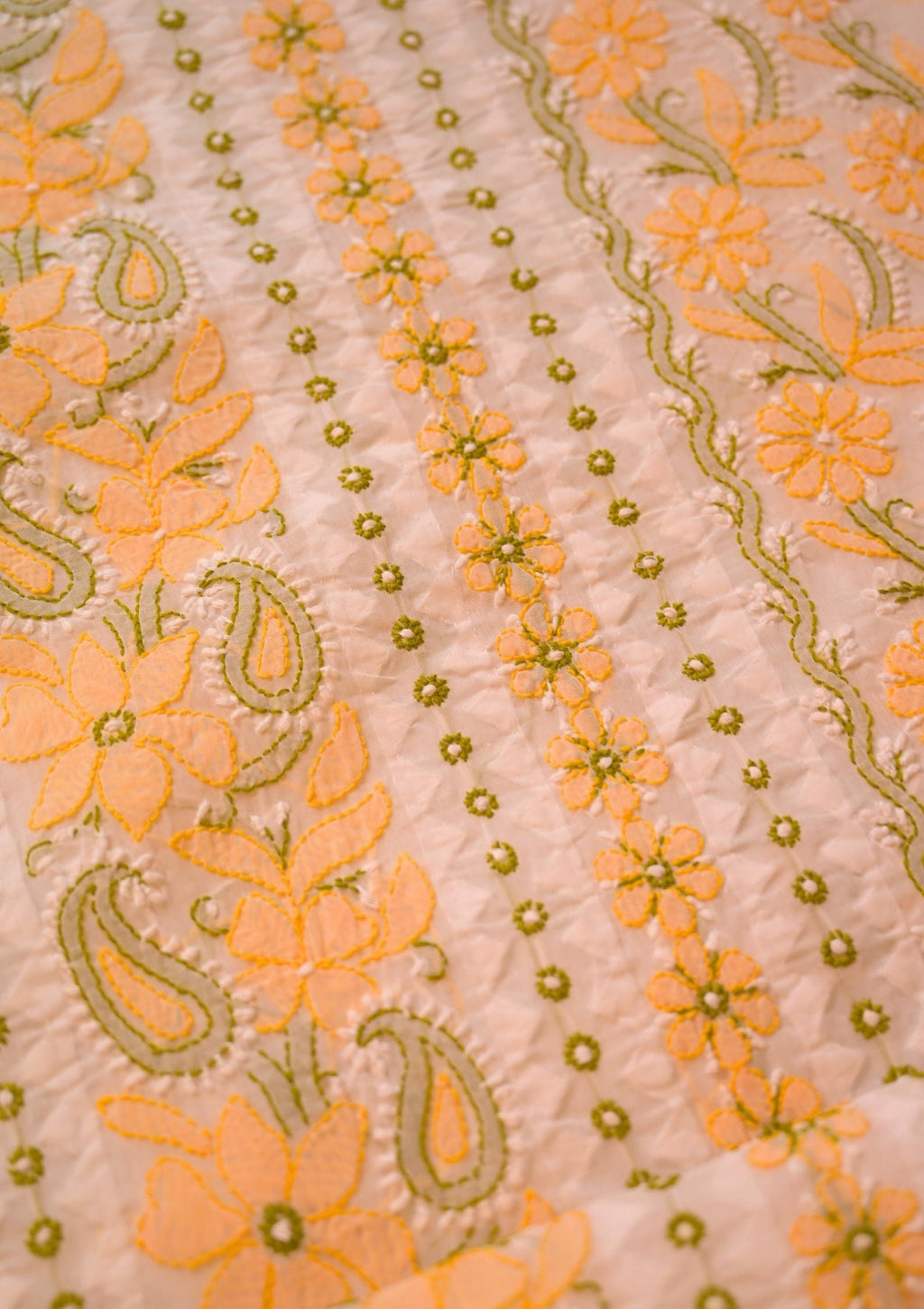 Cotton White - yellow and green 3 pc suit