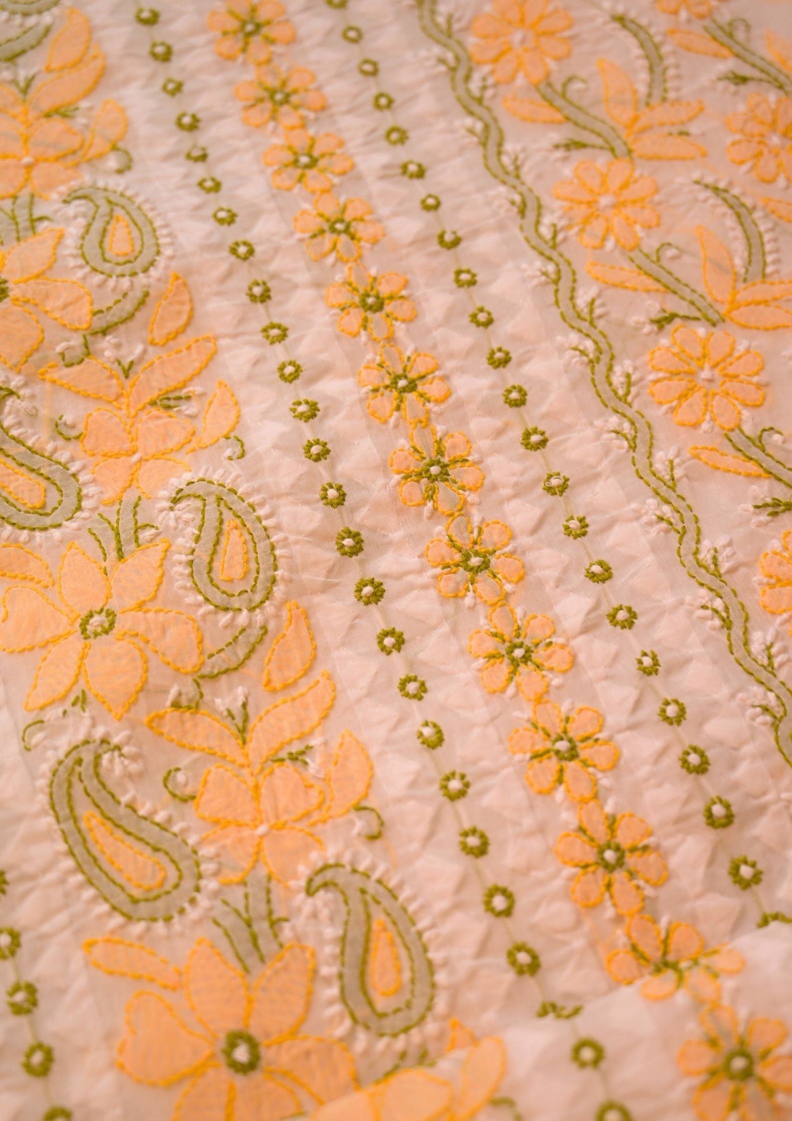 Cotton White - yellow and green 3 pc suit