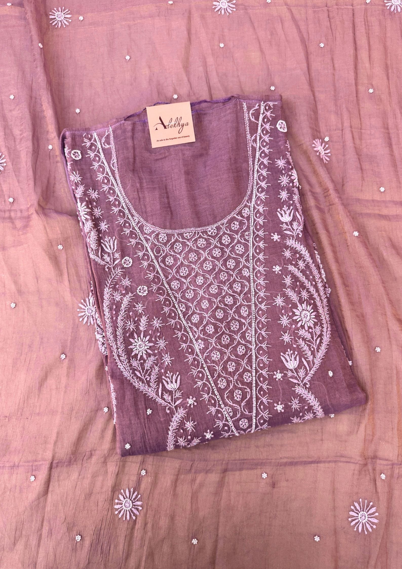 Tissue Chikankari Semistitched Suit - Lavender