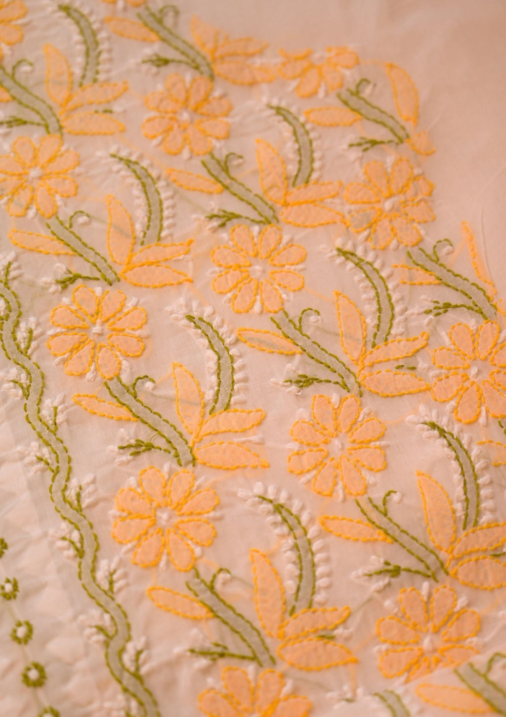 Cotton White - yellow and green 3 pc suit