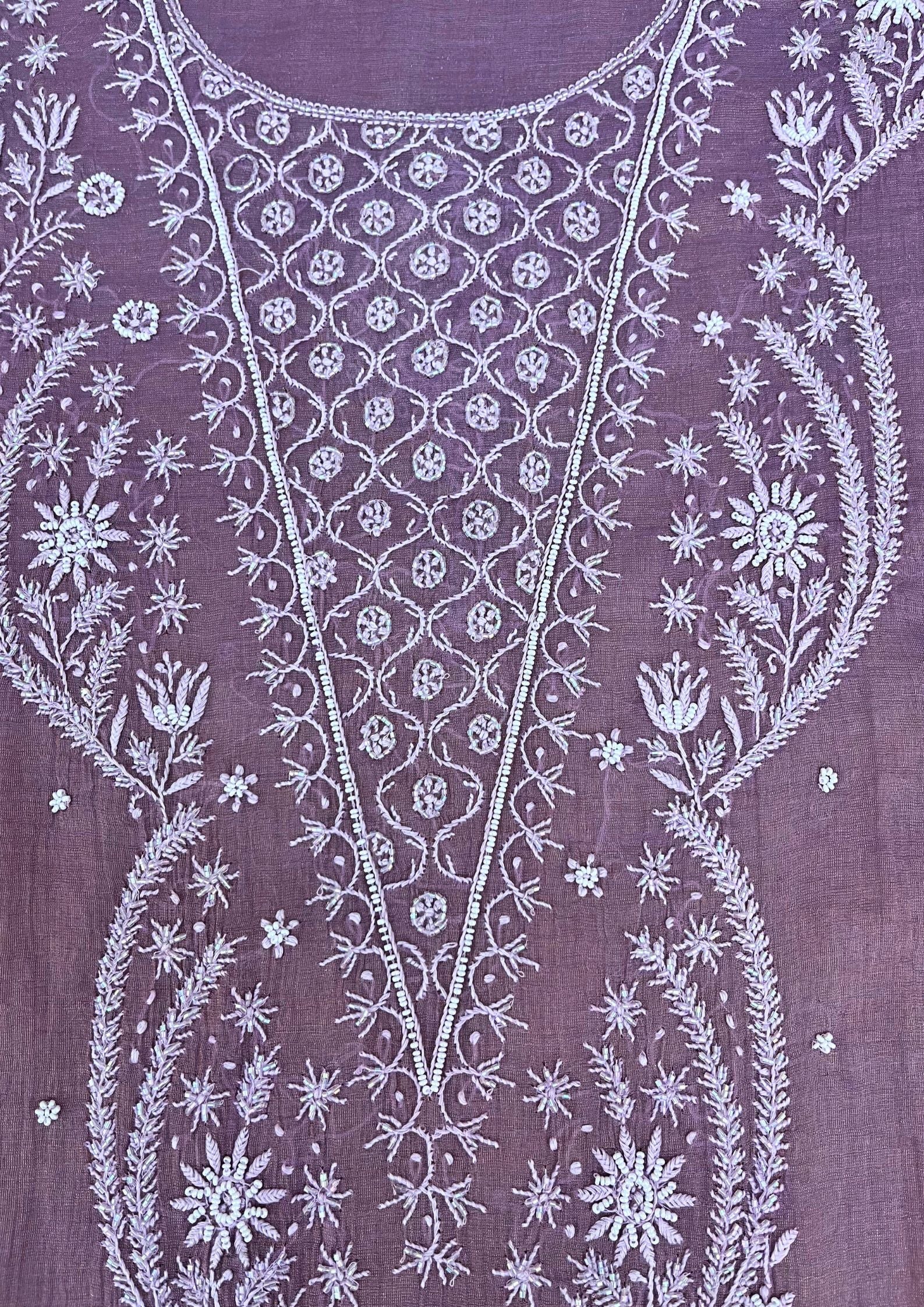 Tissue Chikankari Semistitched Suit - Lavender