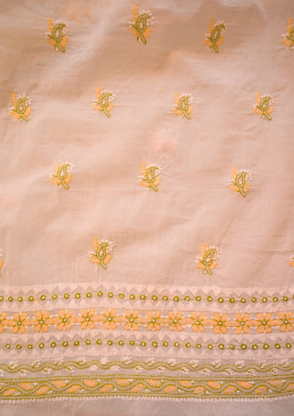 Cotton White - yellow and green 3 pc suit