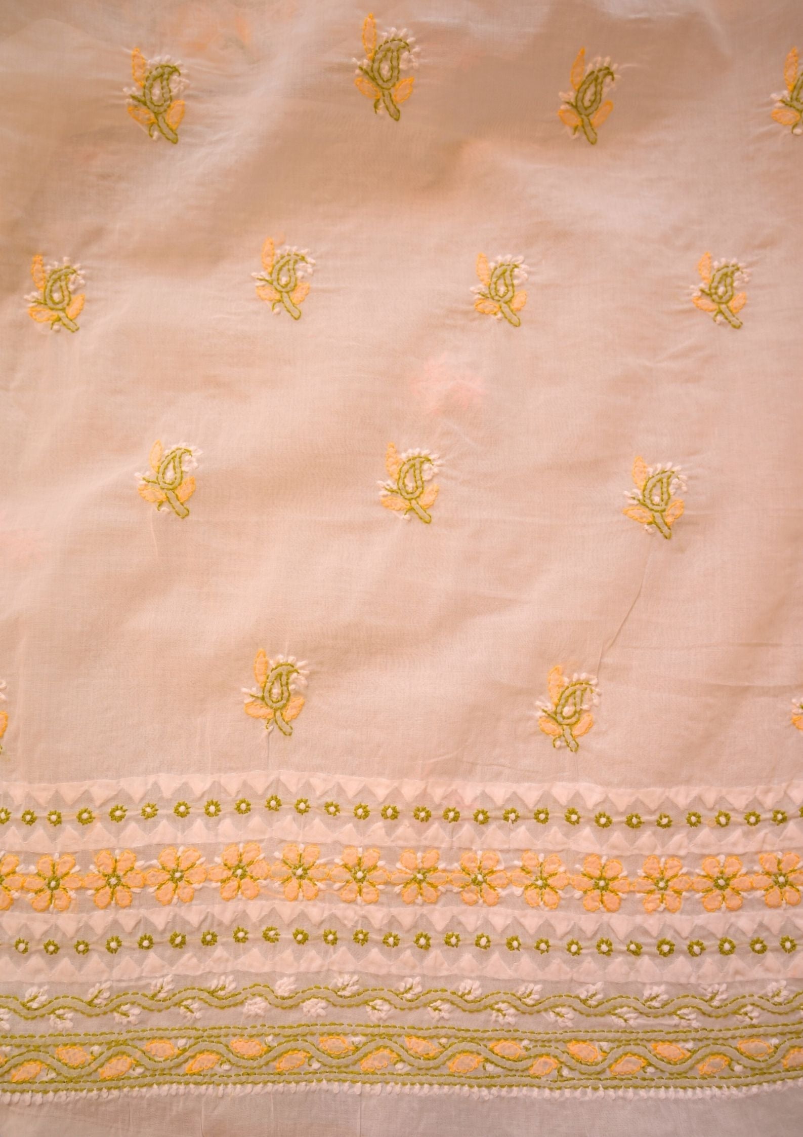 Cotton White - yellow and green 3 pc suit