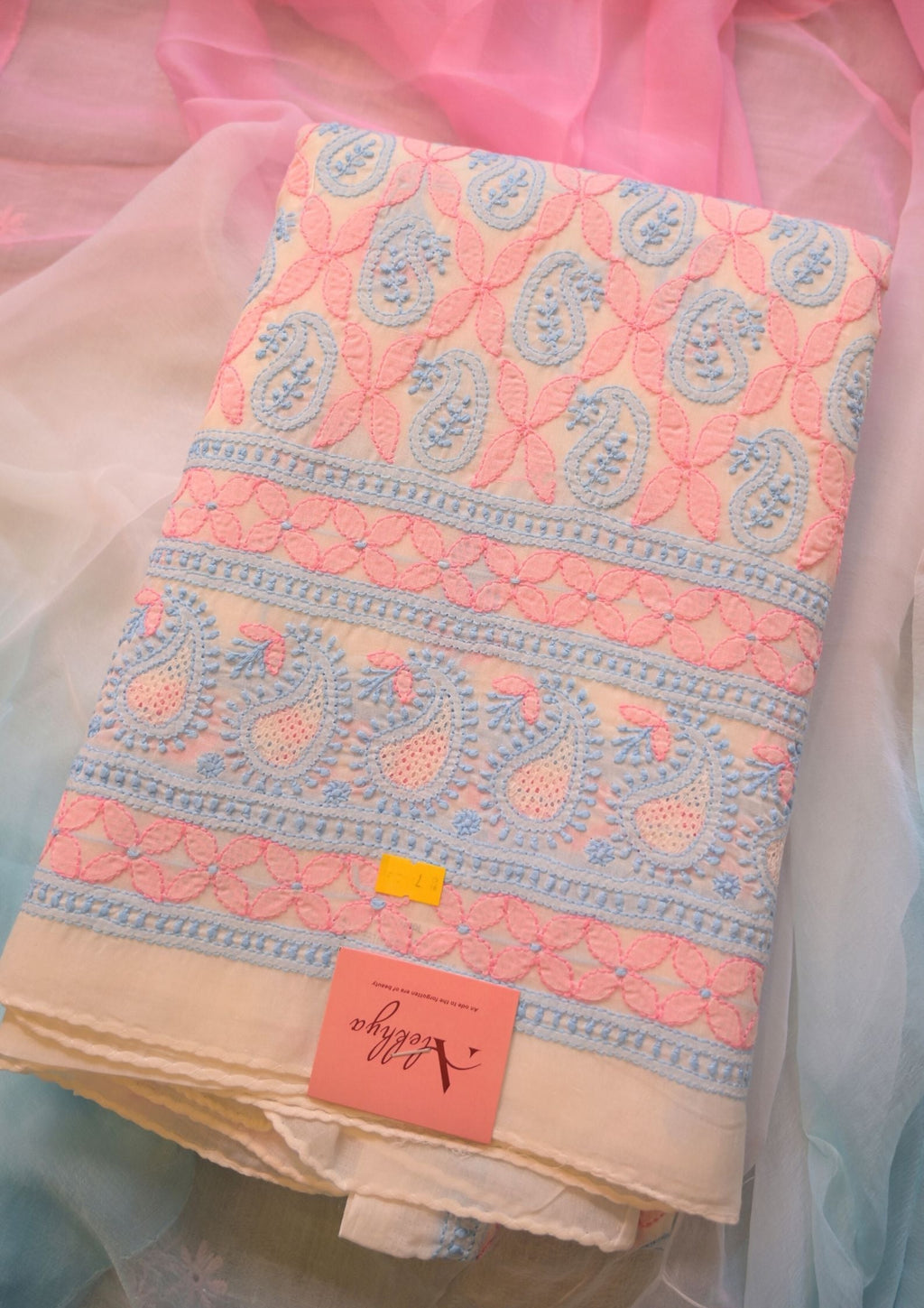 Cotton White - Pink and Blue 3 pc Suit