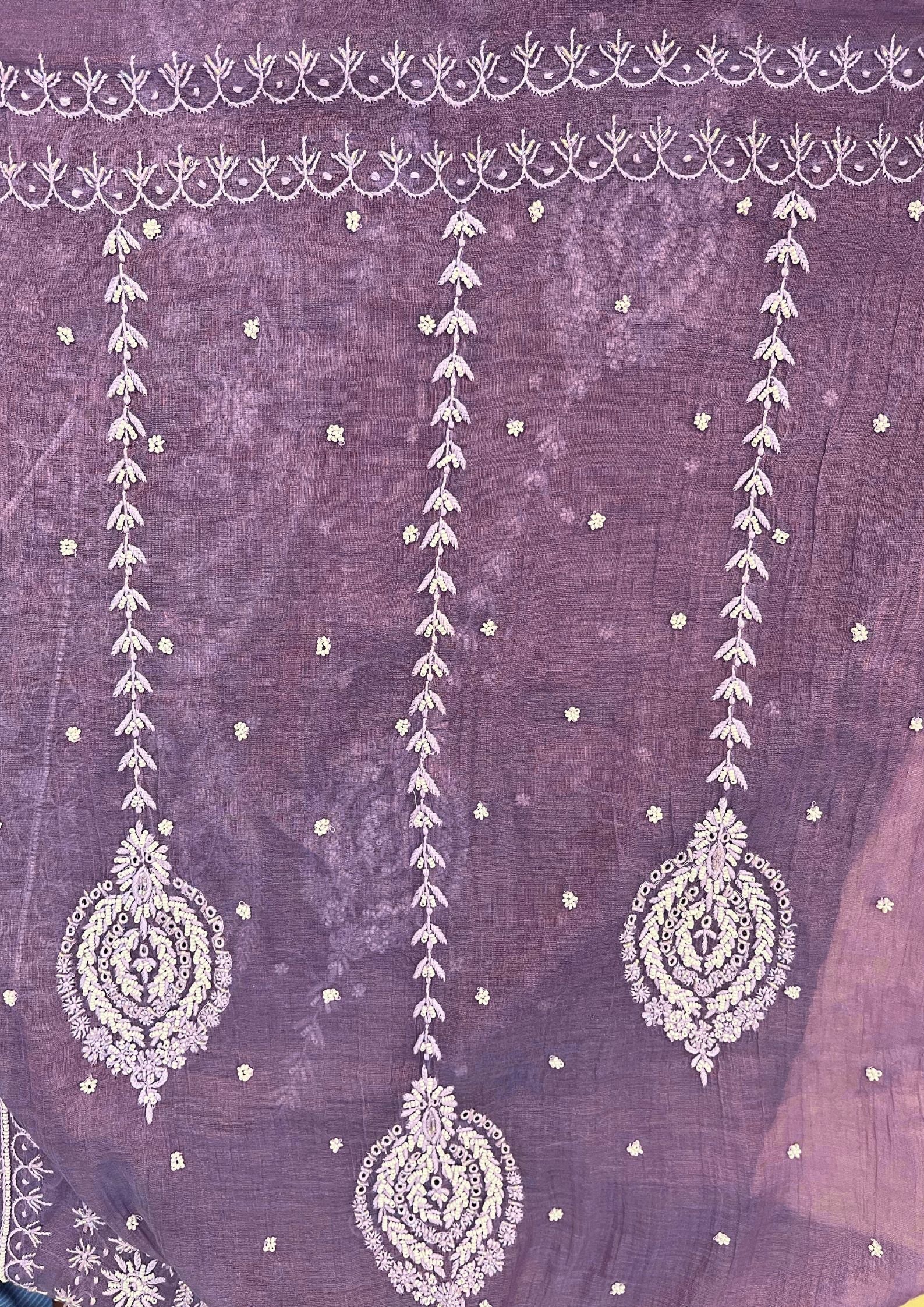 Tissue Chikankari Semistitched Suit - Lavender