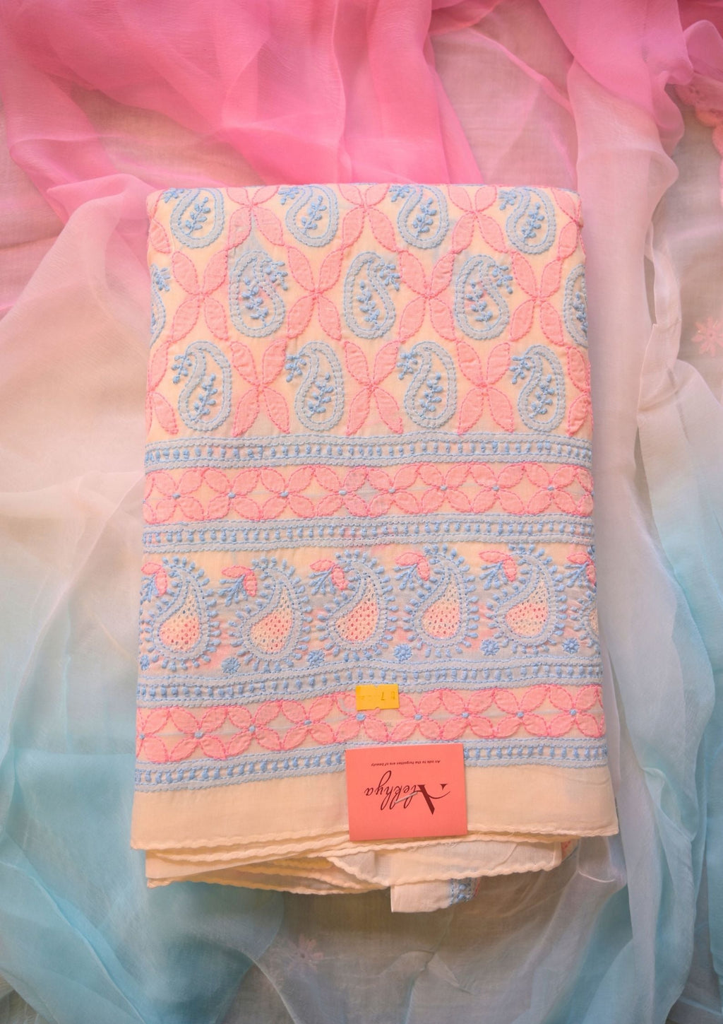 Cotton White - Pink and Blue 3 pc Suit