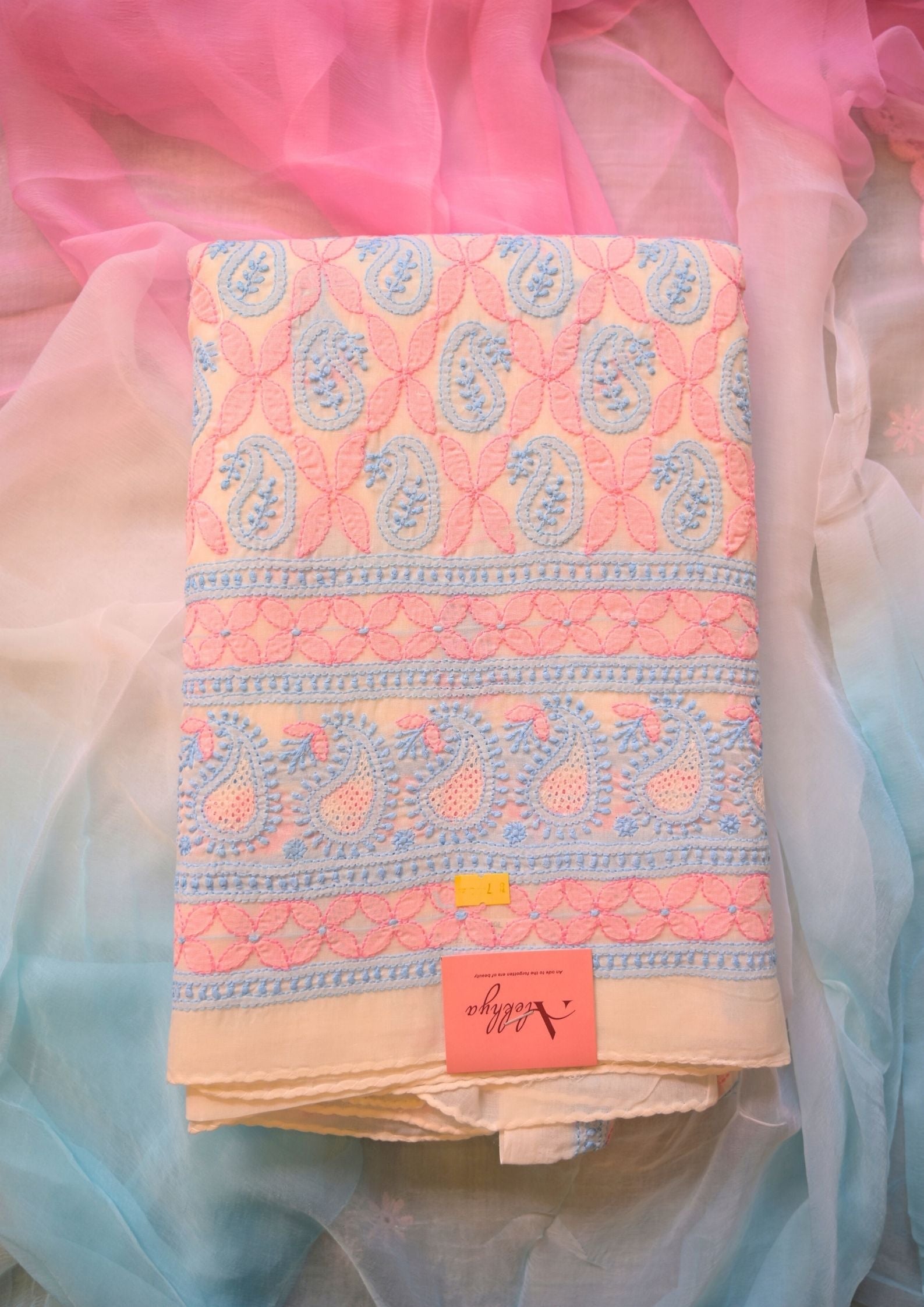 Cotton White - Pink and Blue 3 pc Suit