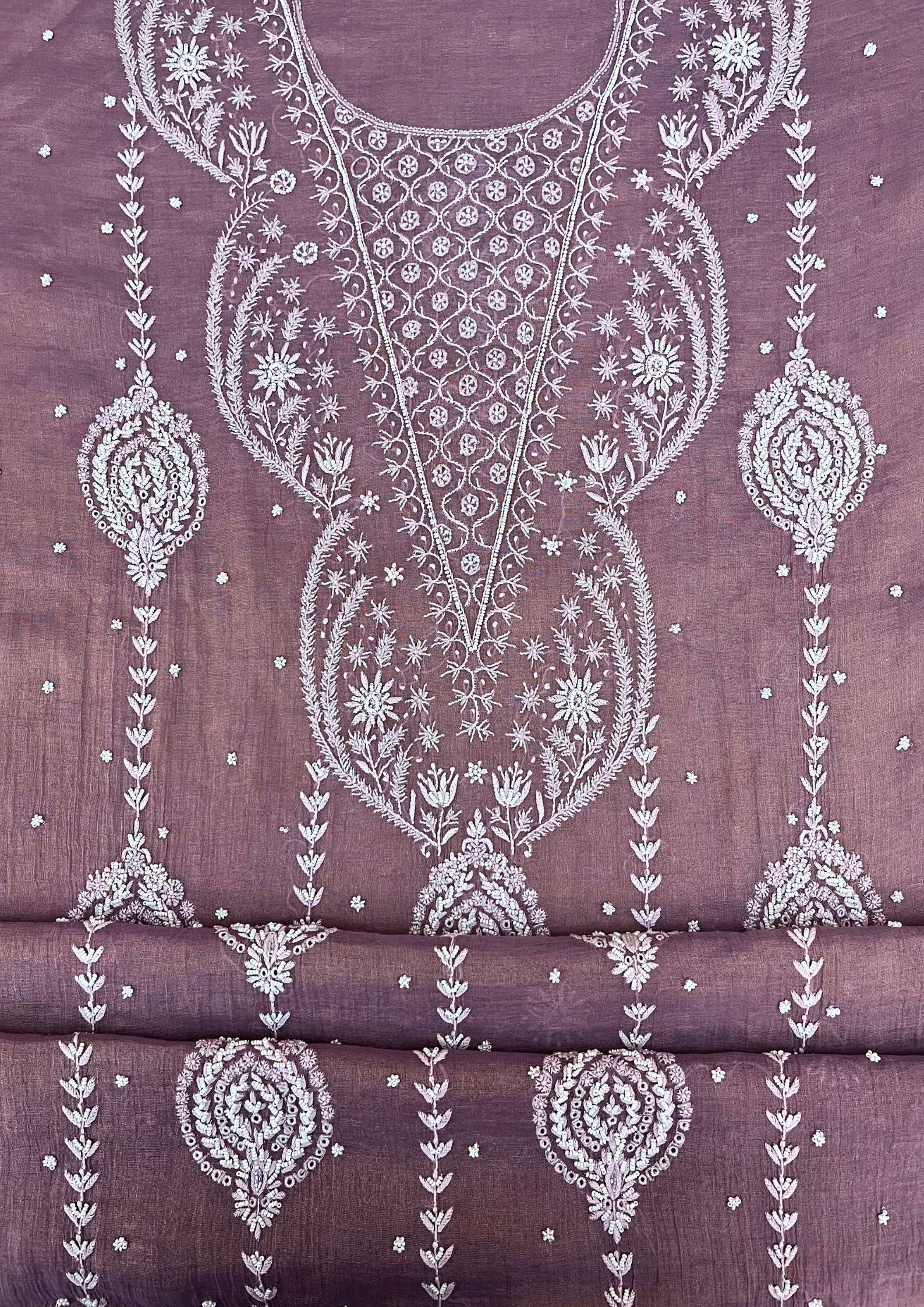 Tissue Chikankari Semistitched Suit - Lavender