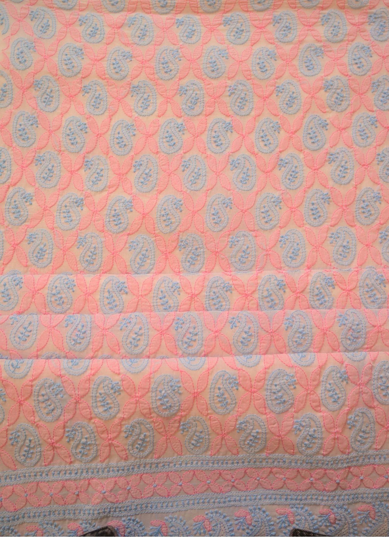 Cotton White - Pink and Blue 3 pc Suit