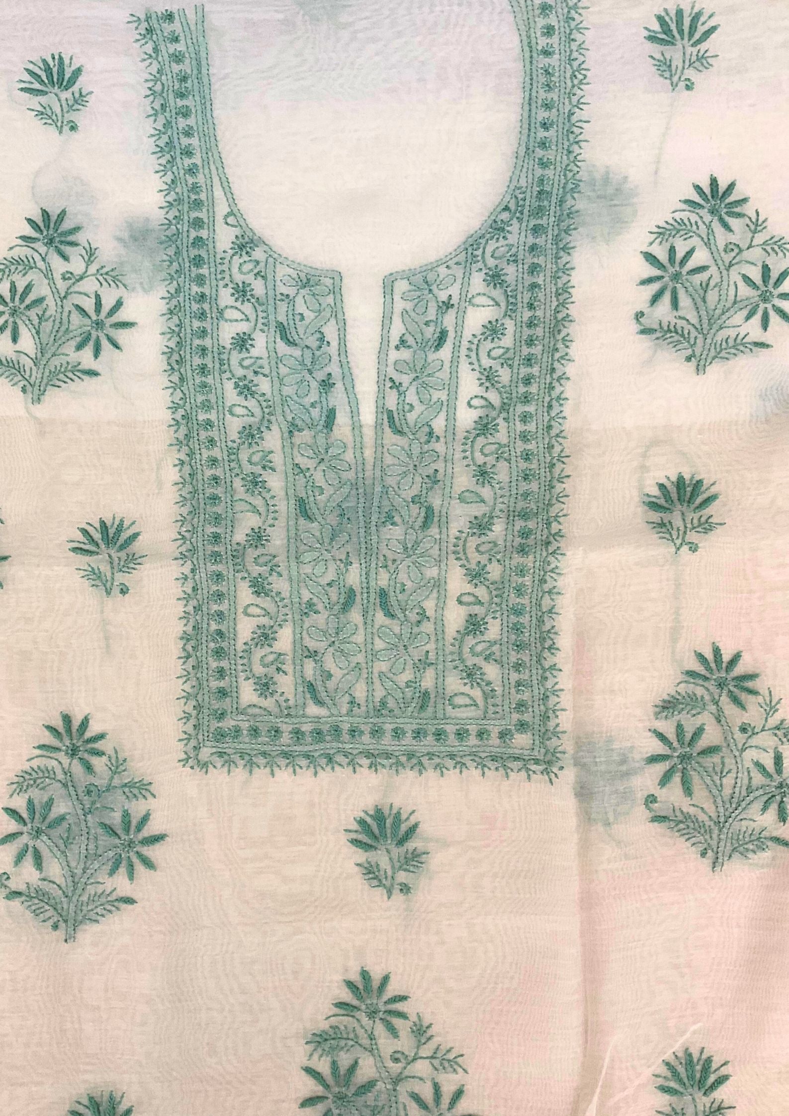 Mul Chanderi Unstitched Kurta And Dupatta Set - Snow White