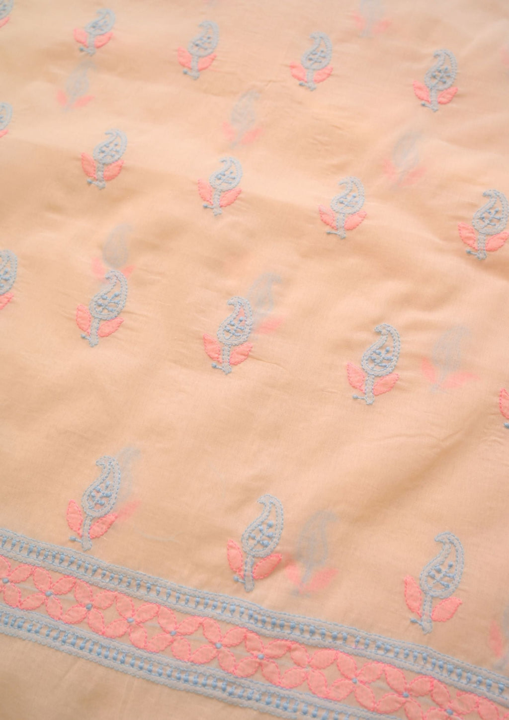 Cotton White - Pink and Blue 3 pc Suit