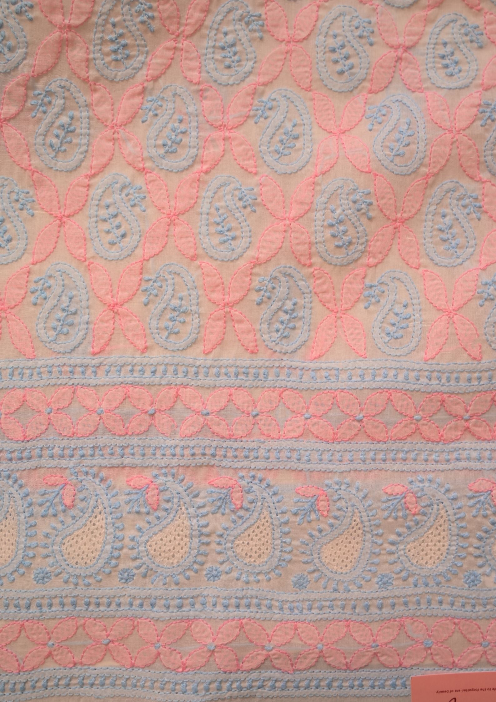 Cotton White - Pink and Blue 3 pc Suit