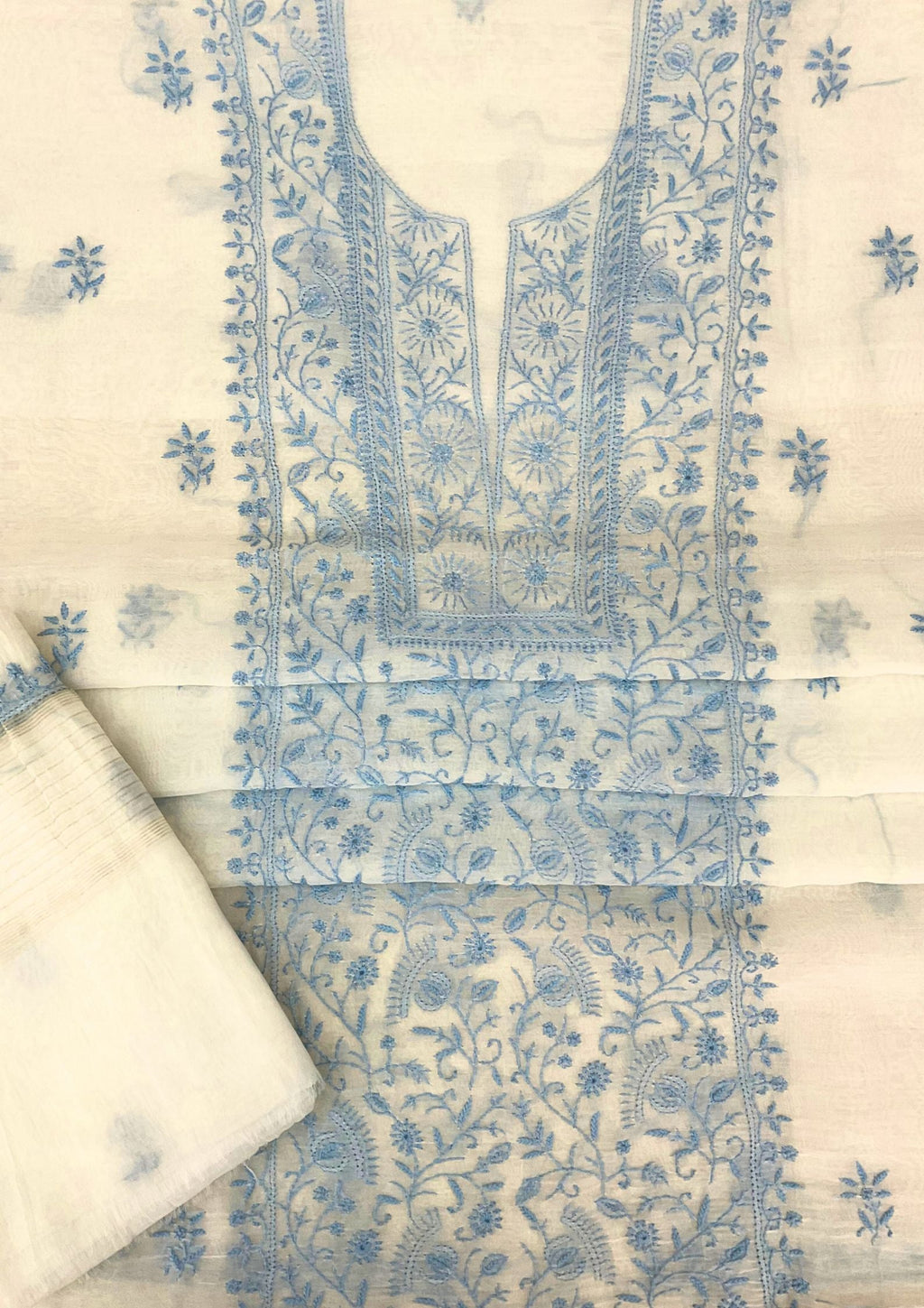 Mul Chanderi Unstitched Kurta And Dupatta Set - Pearl White