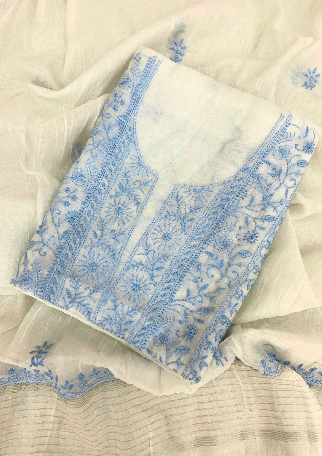 Mul Chanderi Unstitched Kurta And Dupatta Set - Pearl White