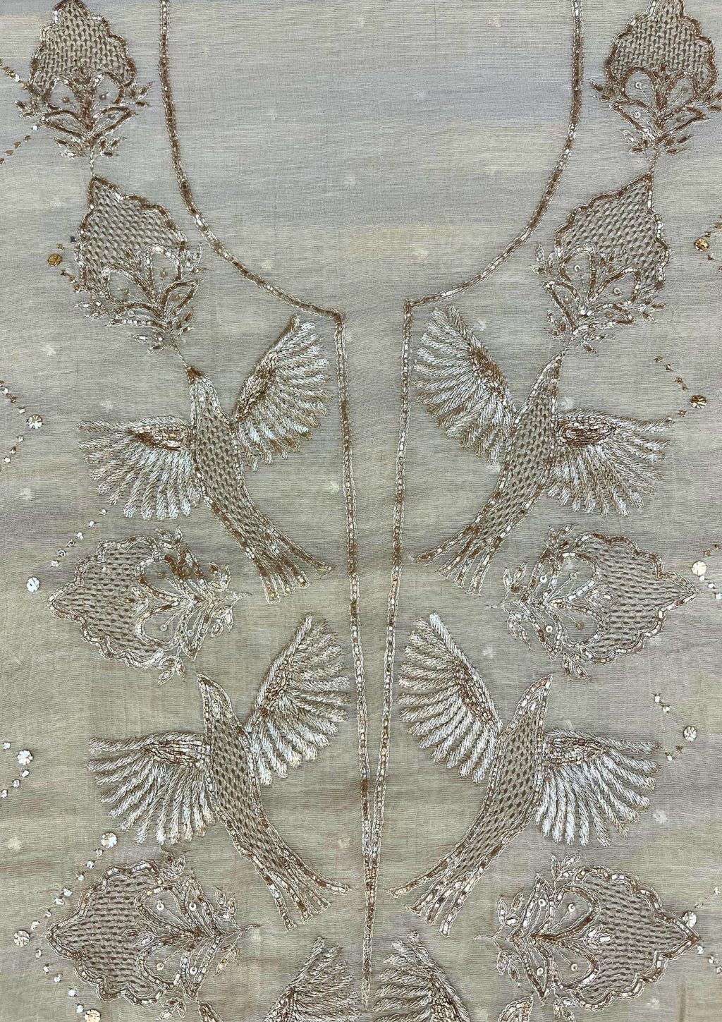 Tissue Mukesh Pitta Work Unstitched Suit - Natural Gold