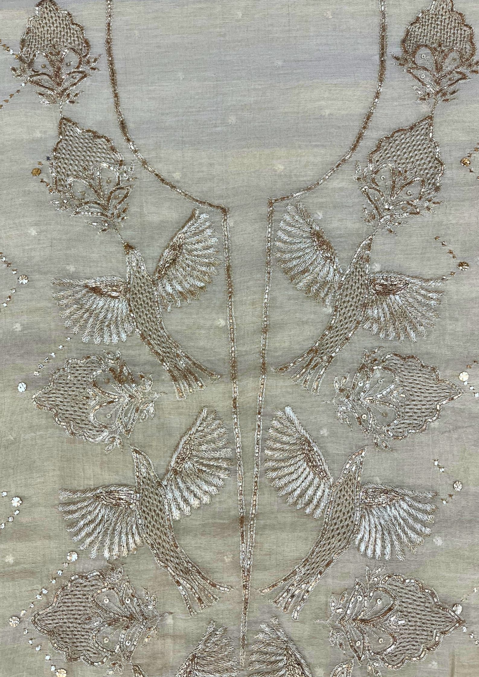 Tissue Mukesh Pitta Work Unstitched Suit - Natural Gold