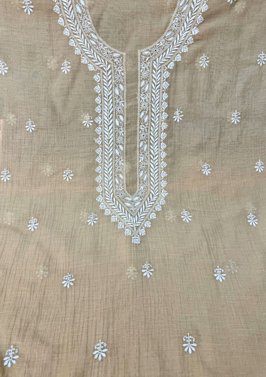 Mul Chanderi Chikankari men’s kurta - Beige