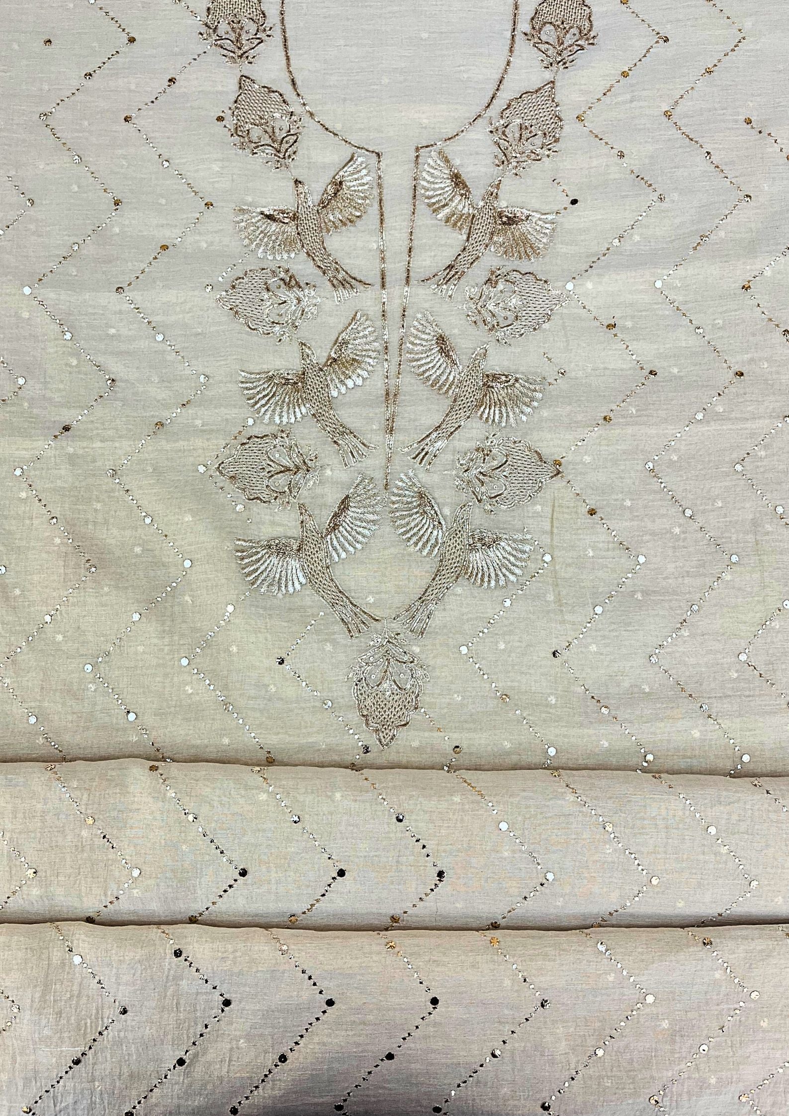 Tissue Mukesh Pitta Work Unstitched Suit - Natural Gold