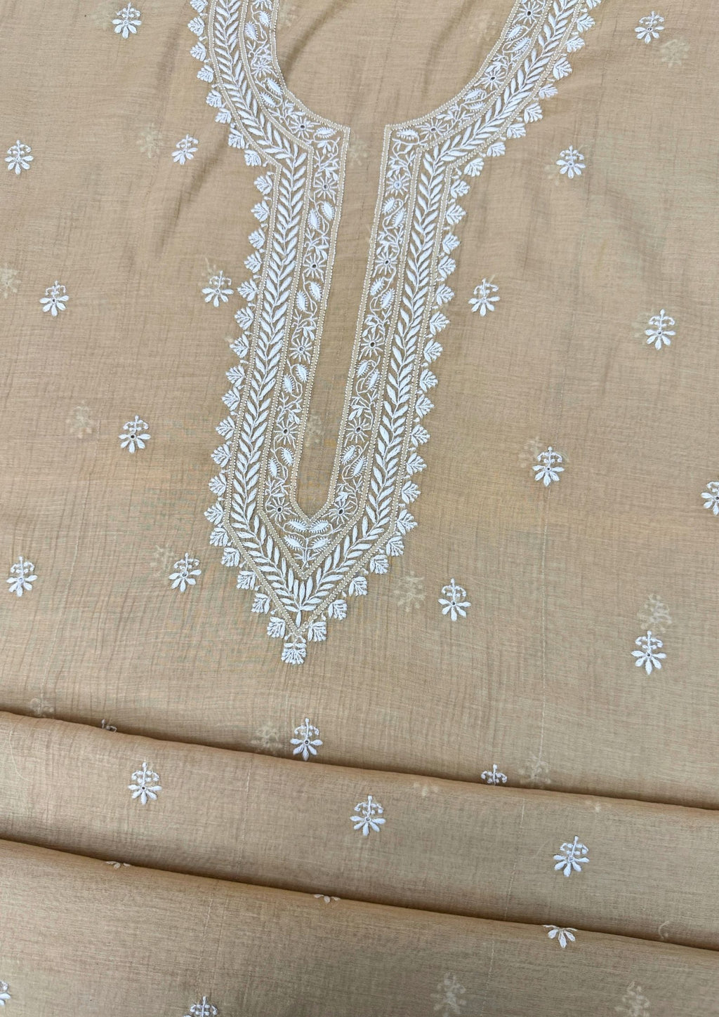 Mul Chanderi Chikankari men’s kurta - Beige