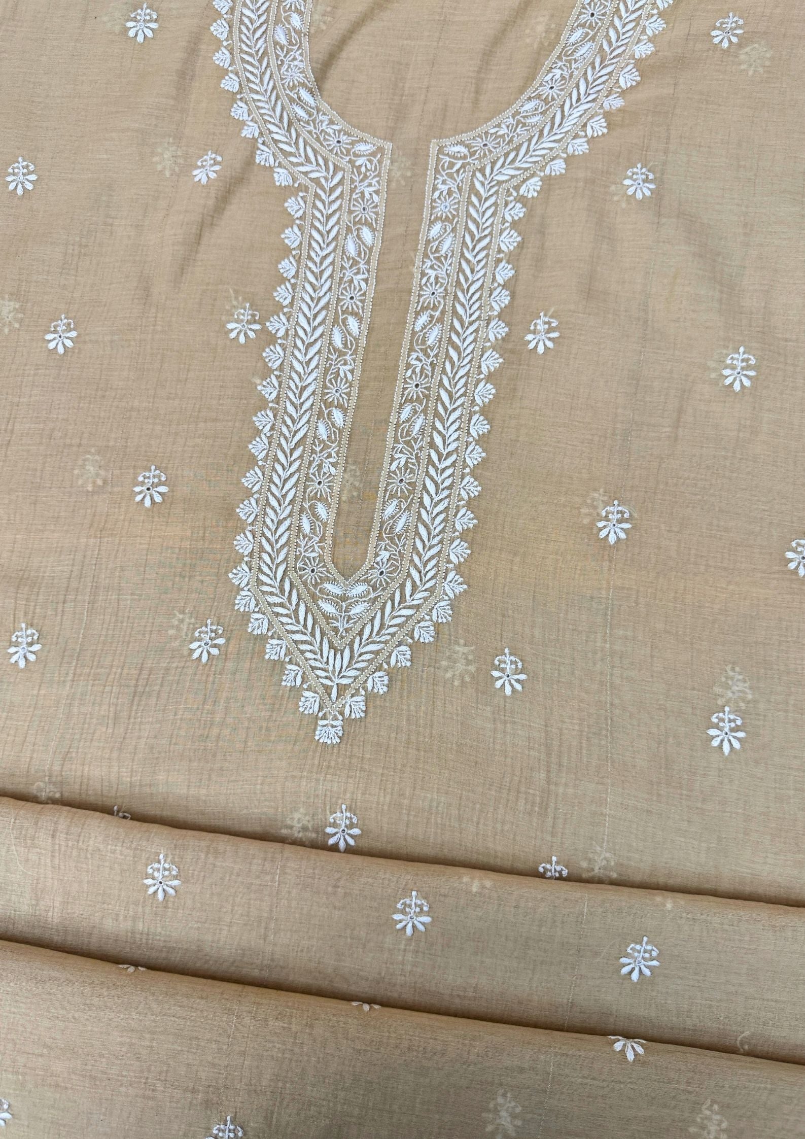 Mul Chanderi Chikankari men’s kurta - Beige