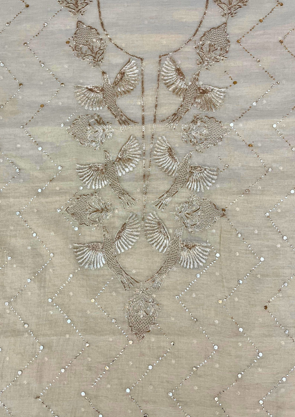 Tissue Mukesh Pitta Work Unstitched Suit - Natural Gold