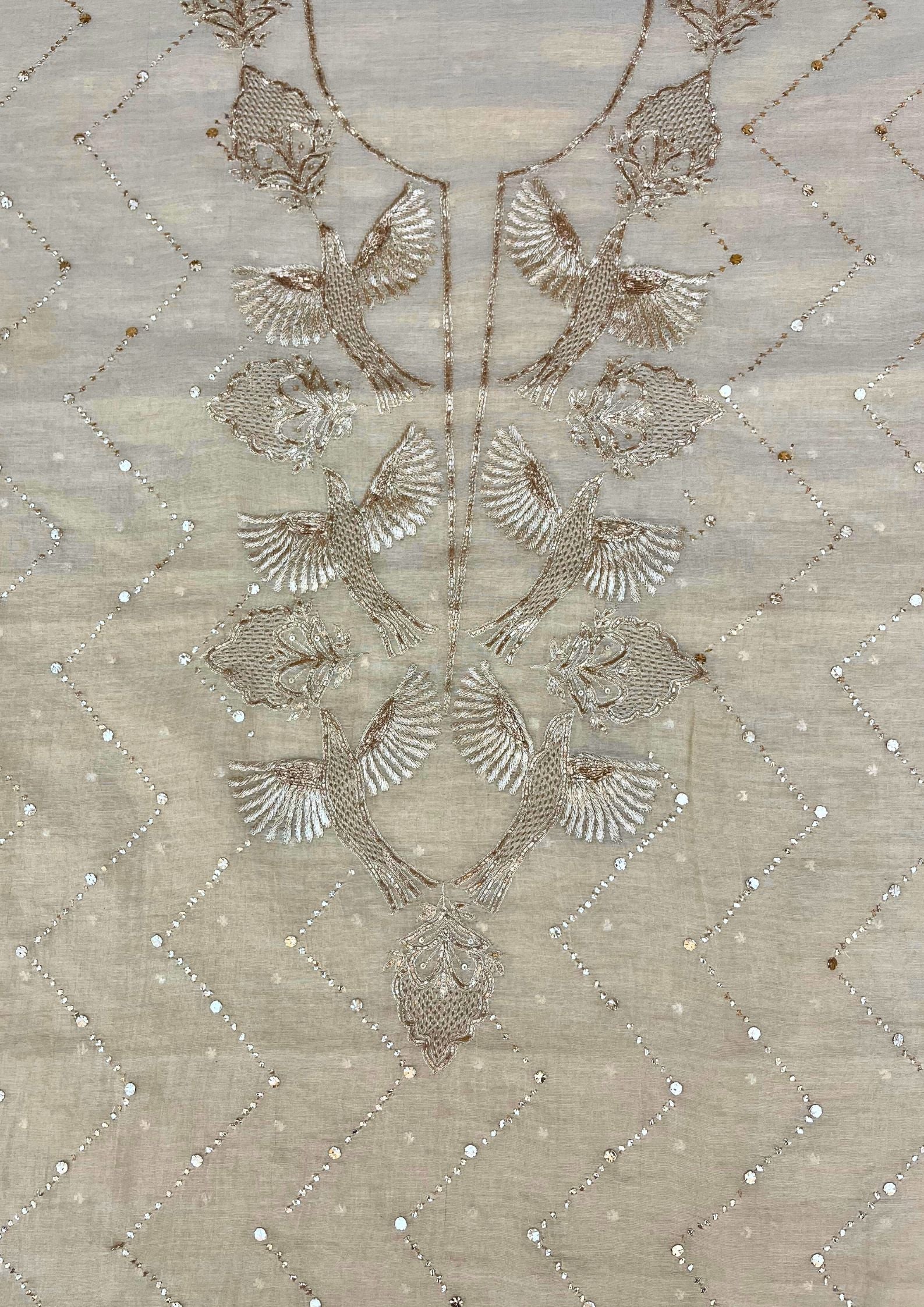 Tissue Mukesh Pitta Work Unstitched Suit - Natural Gold