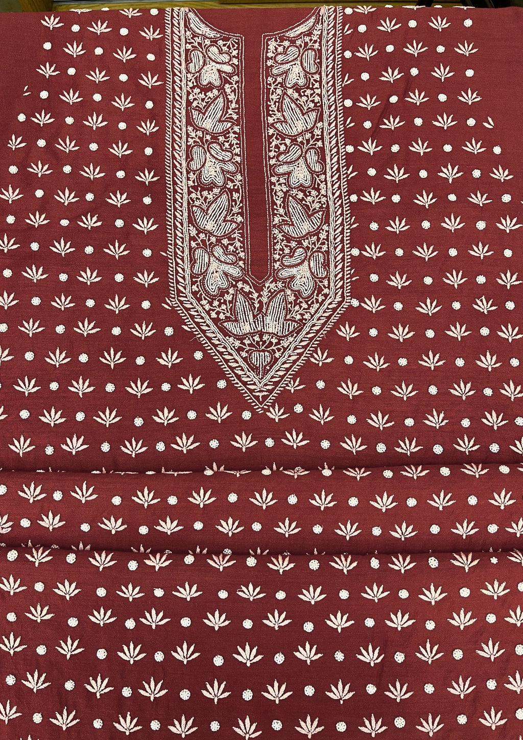 Moonga Silk Chikankari Men's Kurta - Mehroon