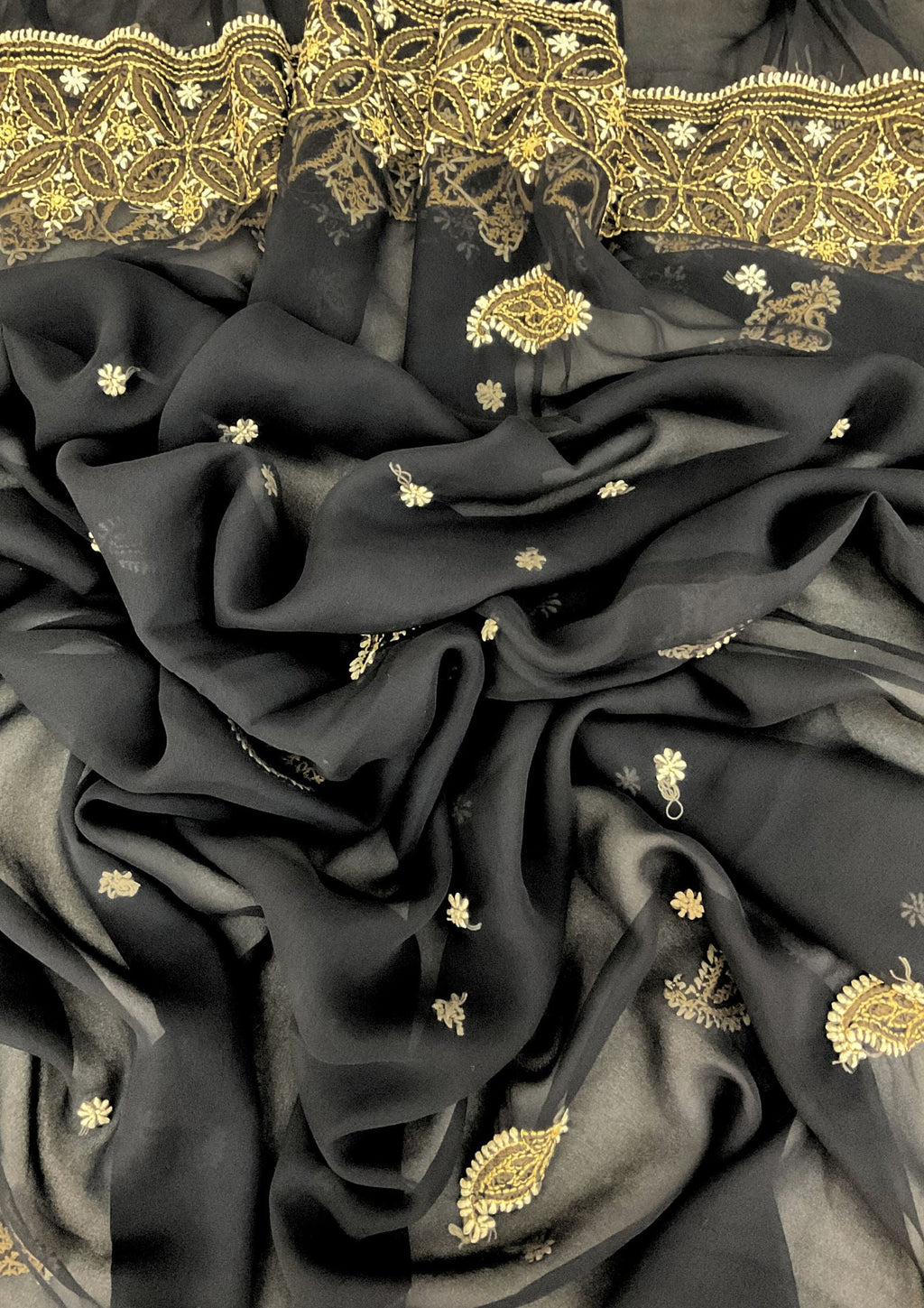 Georgette Unstitched Chikankari Suit 3 pc - Black