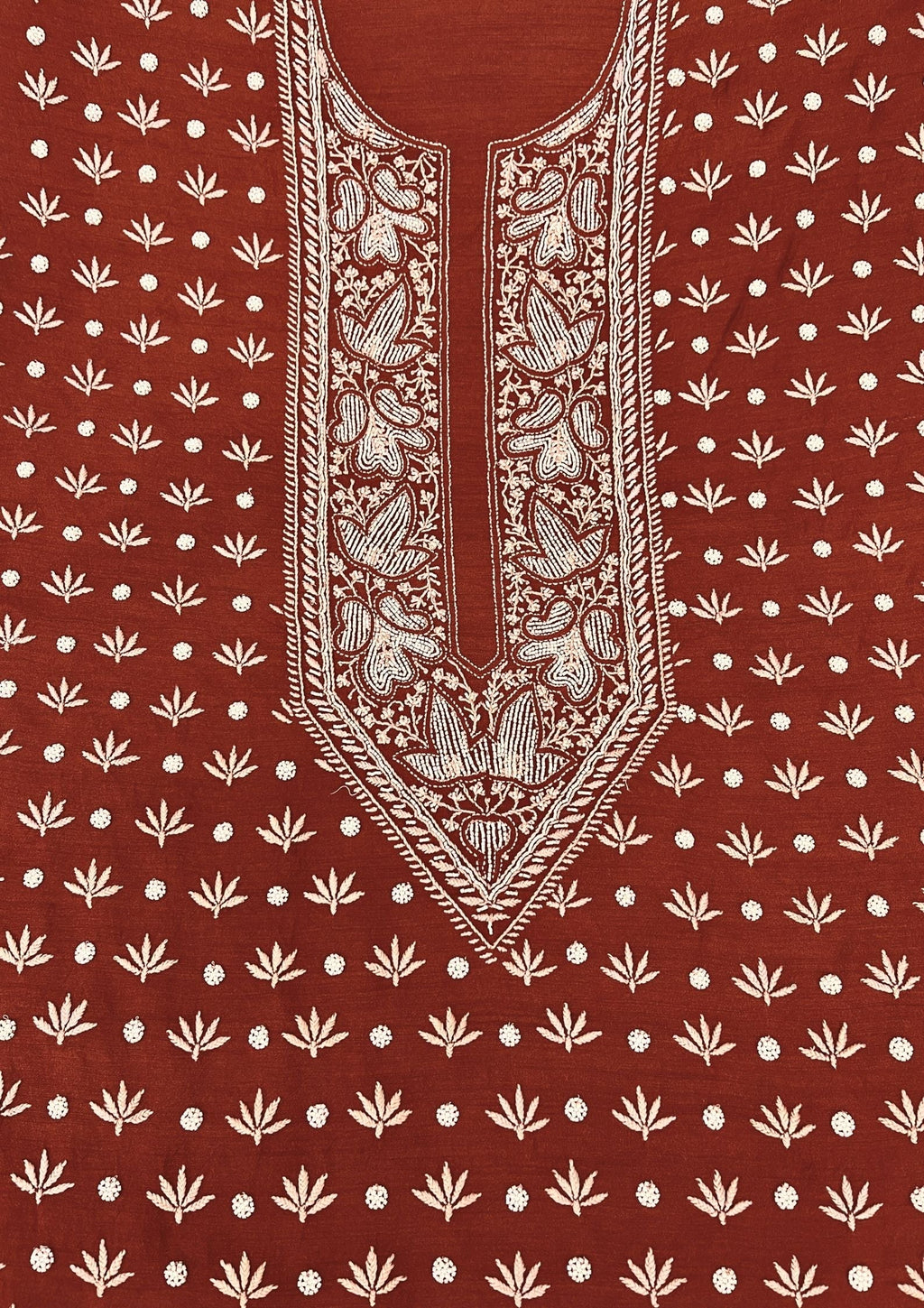 Moonga Silk Chikankari Men's Kurta - Mehroon