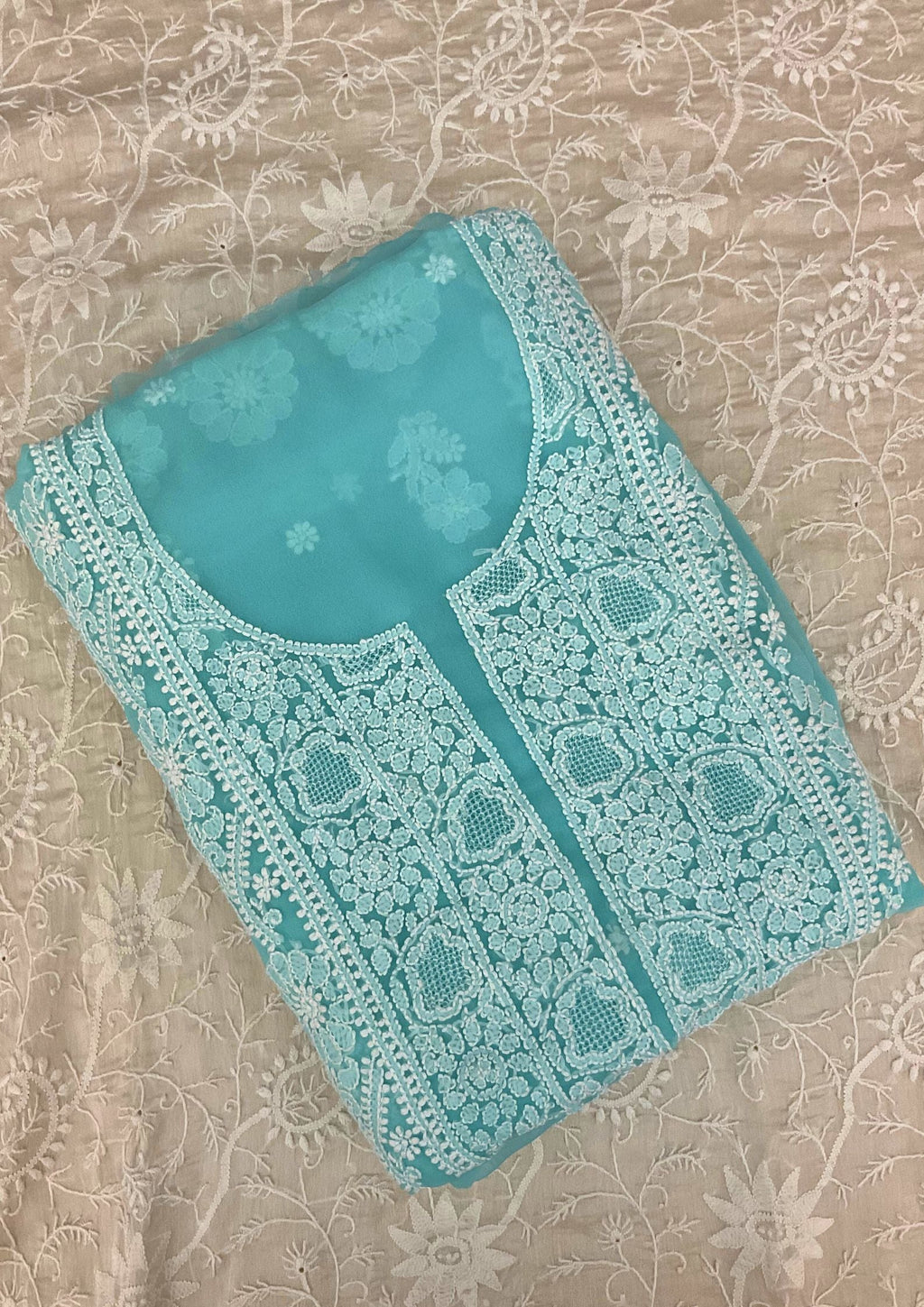 Georgette Unstitched Chikankari Suit 3 pc - Blue