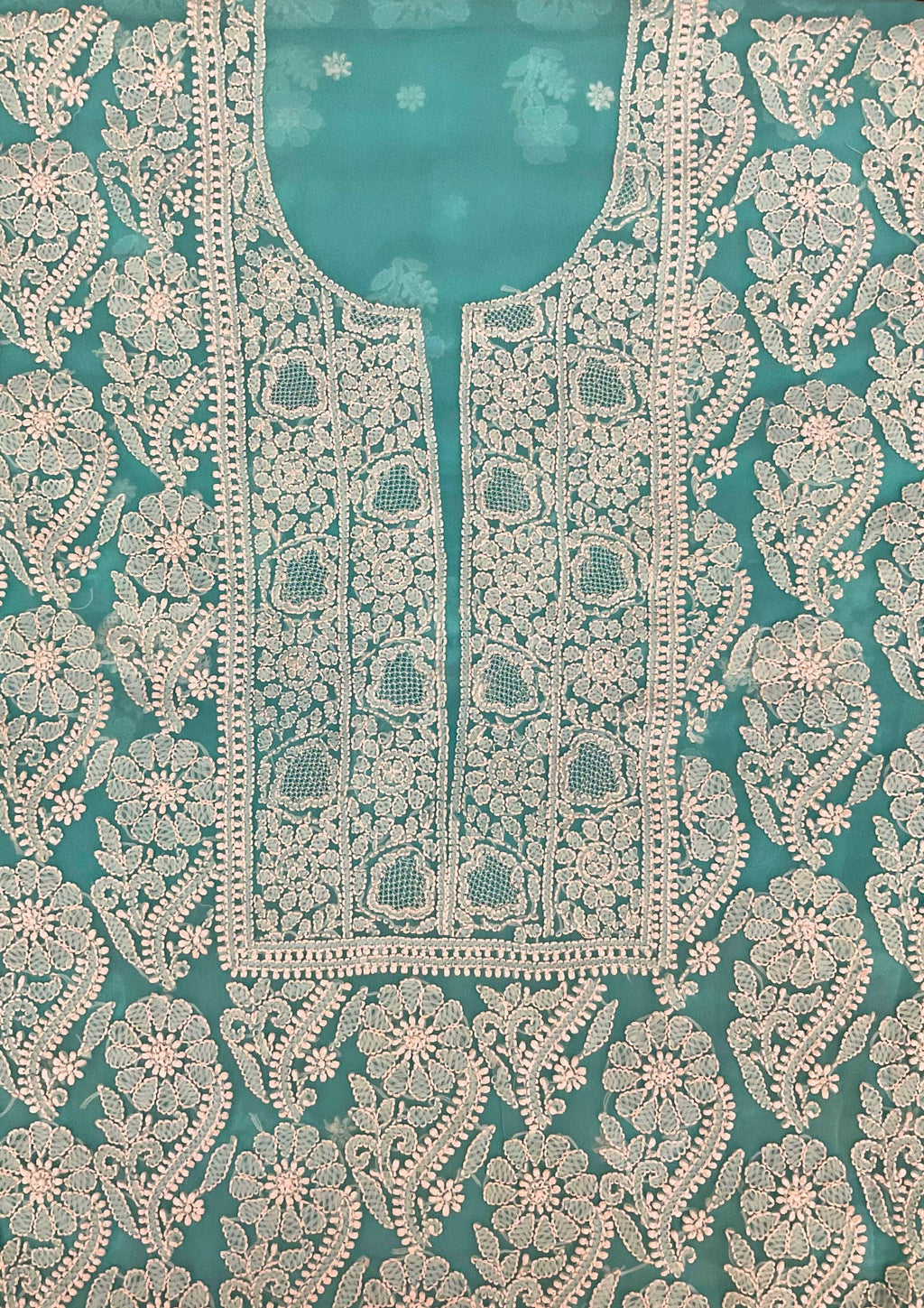 Georgette Unstitched Chikankari Suit 3 pc - Blue