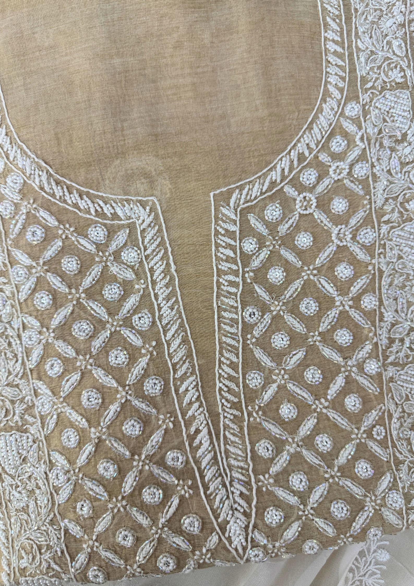 Tissue Unstitched Chikankari Suit - Biege