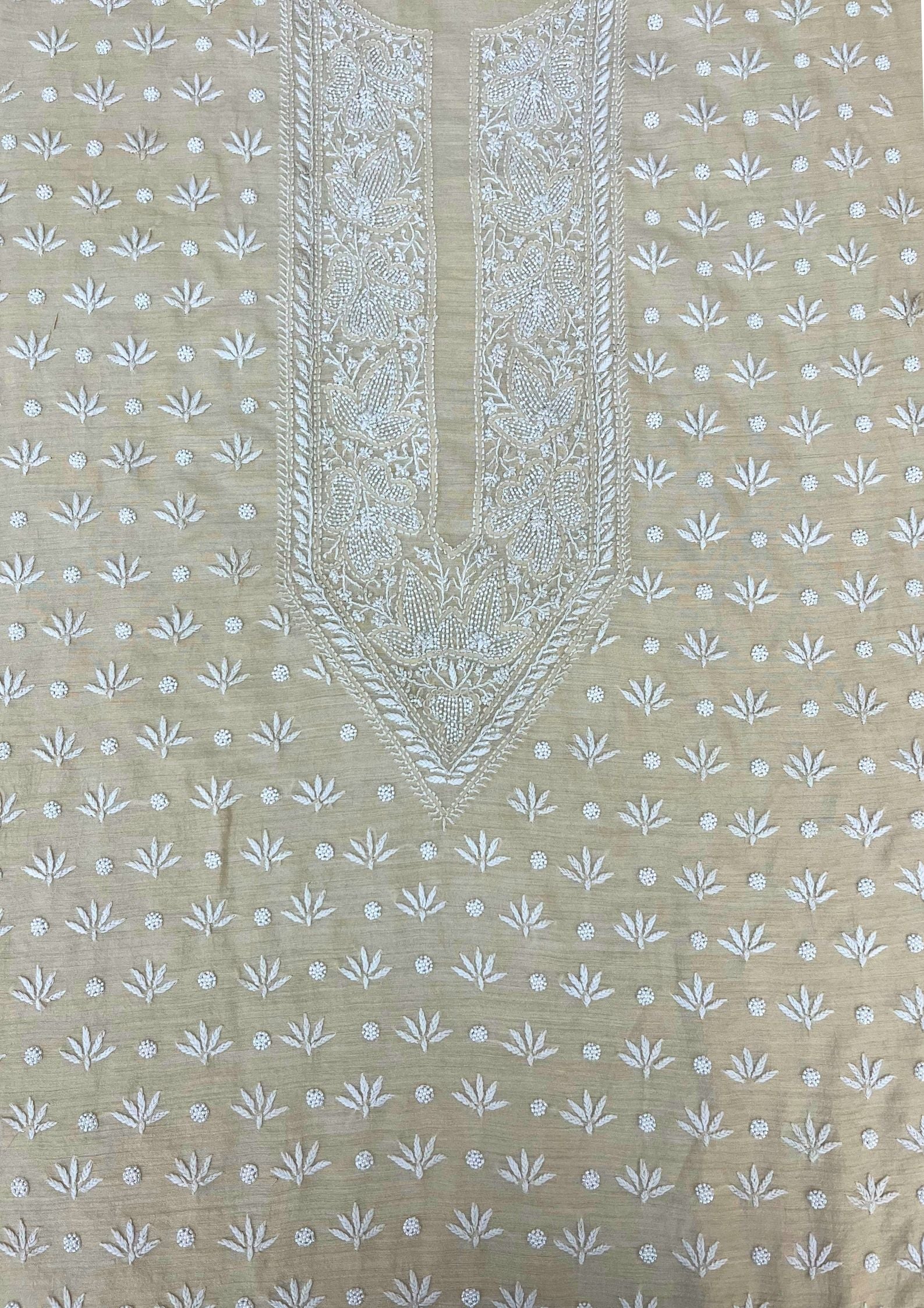 Moonga Silk Chikankari Men's Kurta - Beige