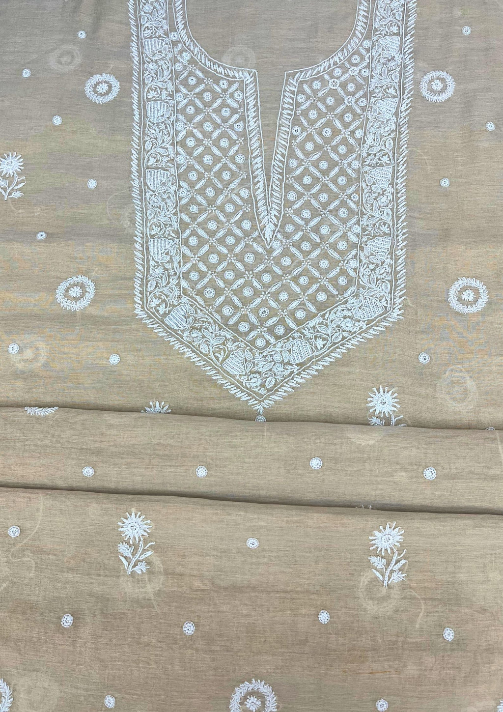 Tissue Unstitched Chikankari Suit - Biege