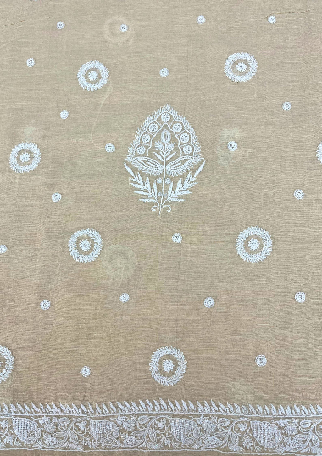 Tissue Unstitched Chikankari Suit - Biege