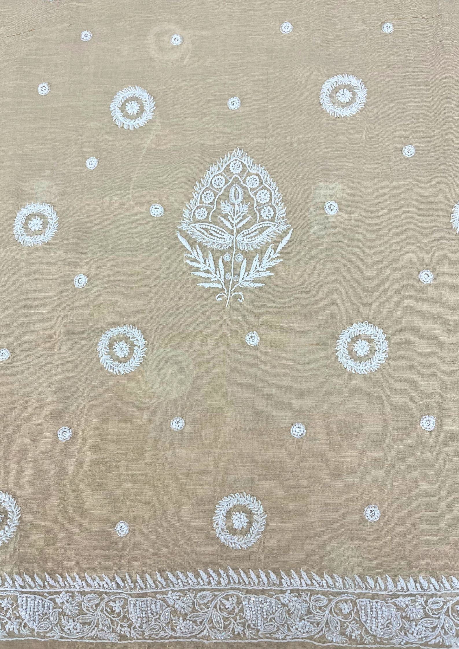 Tissue Unstitched Chikankari Suit - Biege