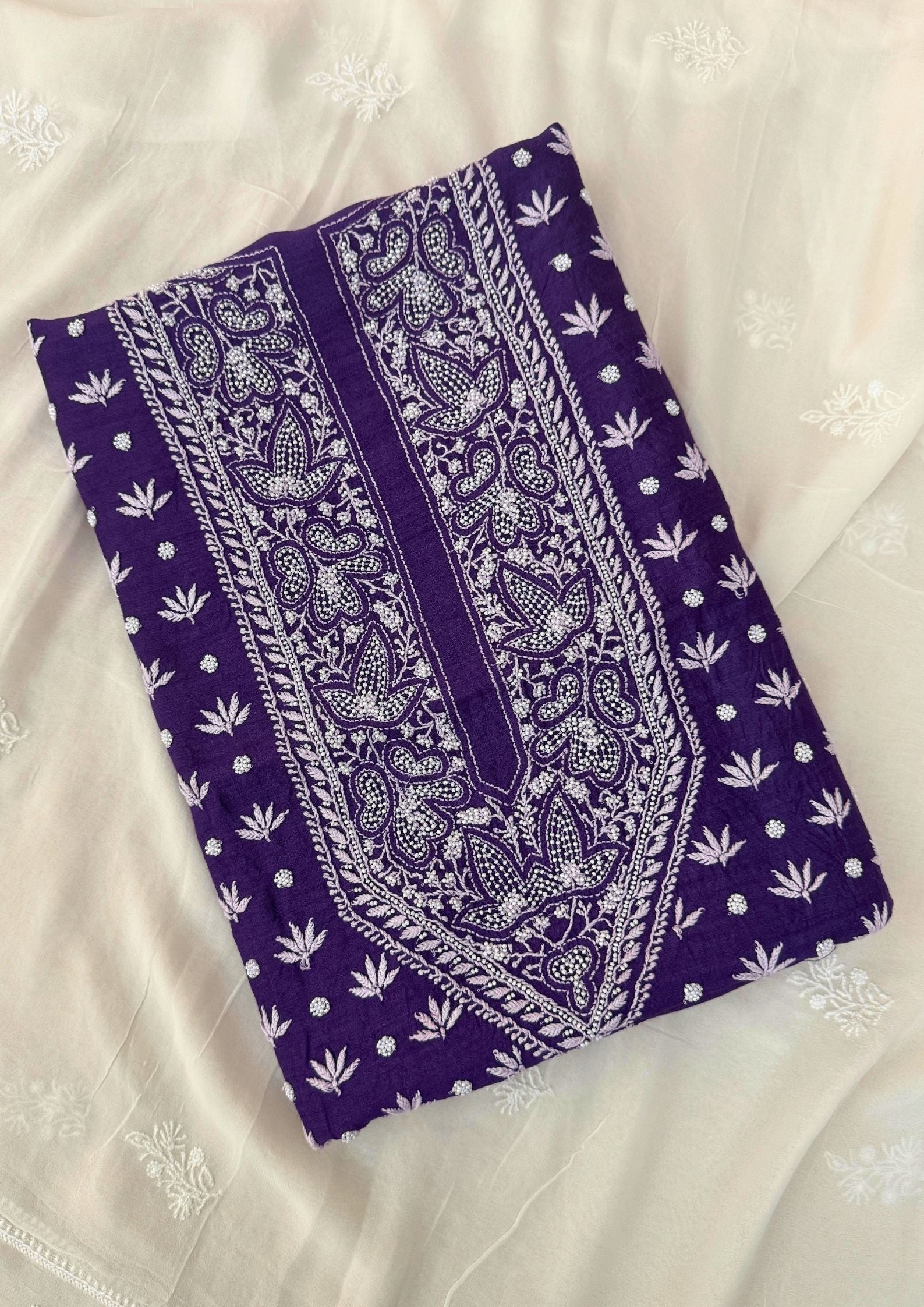 Moonga Silk Chikankari Men's Kurta - Purple