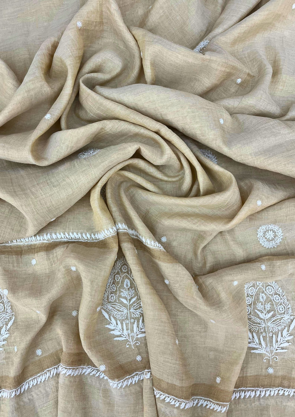 Tissue Unstitched Chikankari Suit - Biege