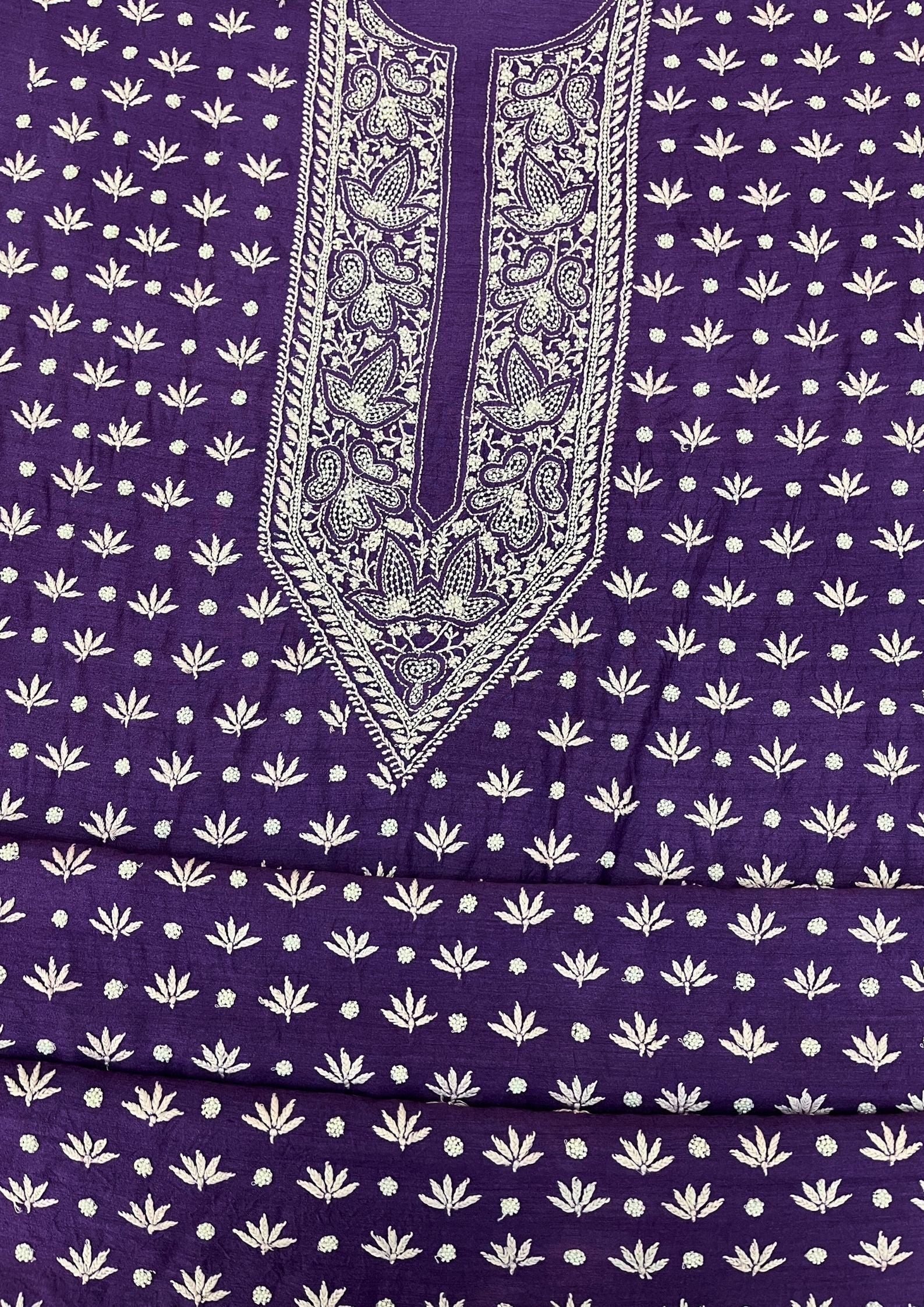 Moonga Silk Chikankari Men's Kurta - Purple