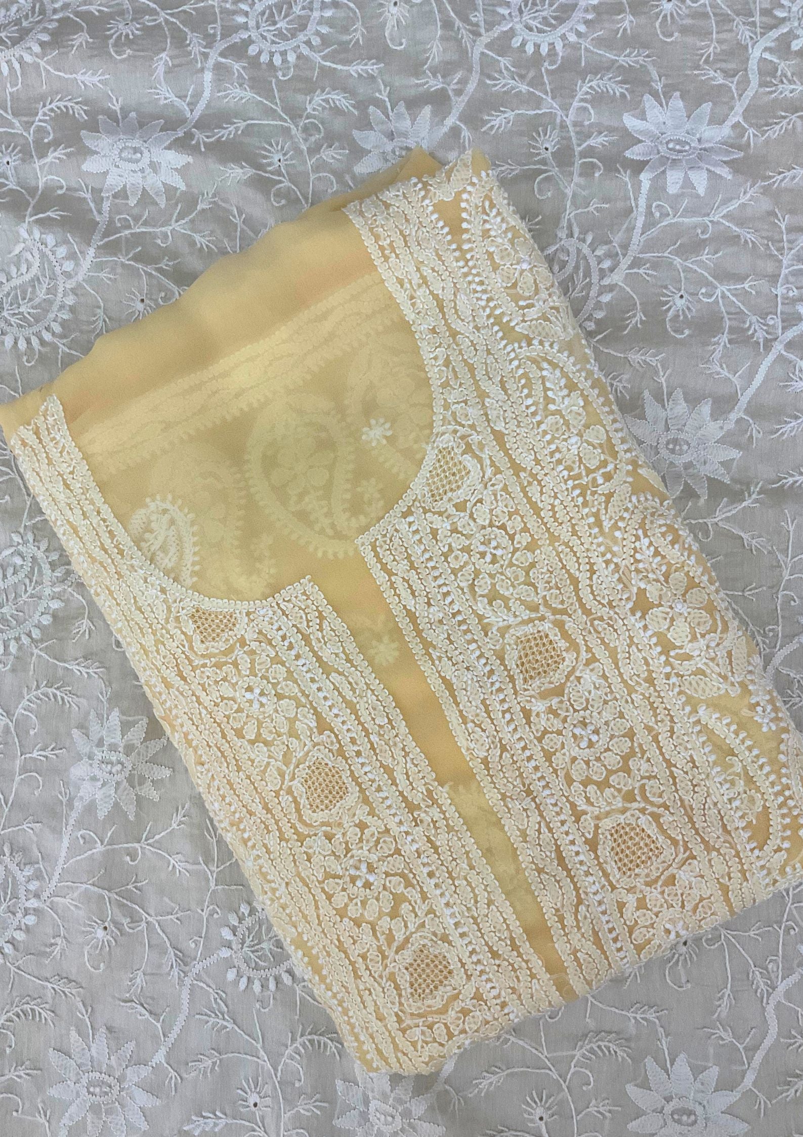 Georgette Unstitched Chikankari Suit 3 pc - Butter