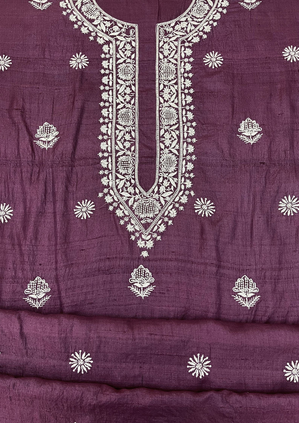 Tusser Silk Chikankari Mens Kurta - Wine