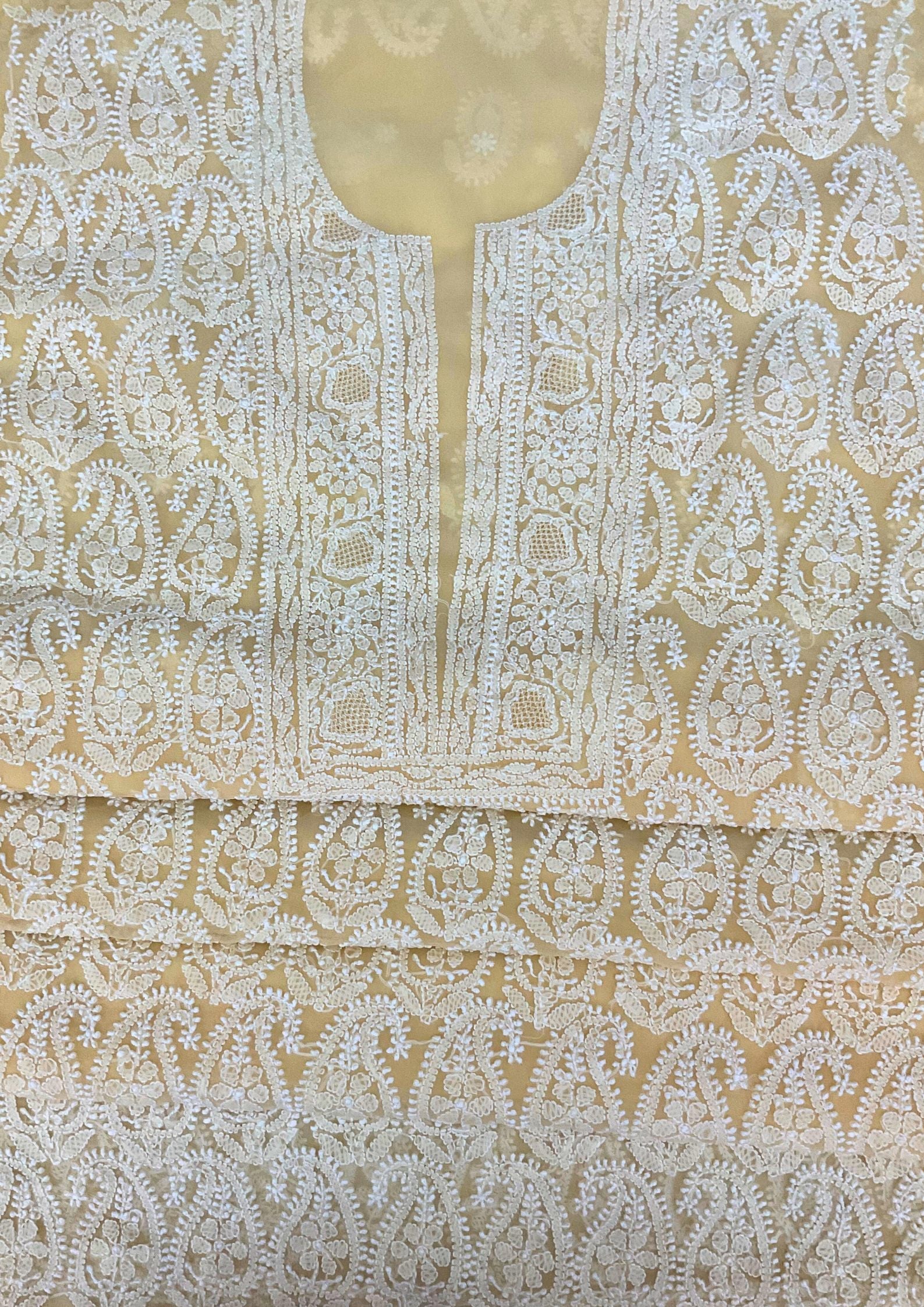 Georgette Unstitched Chikankari Suit 3 pc - Butter
