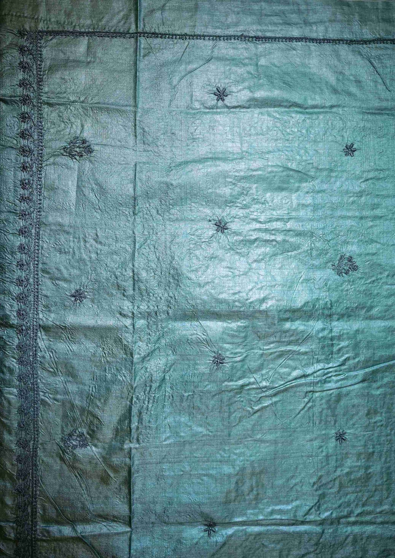 Women's Handcrafted Green Silk Unstitched Kurta And Dupatta Set - 121972