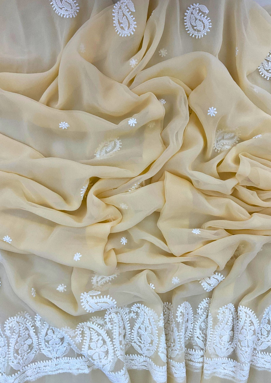 Georgette Unstitched Chikankari Suit 3 pc - Butter